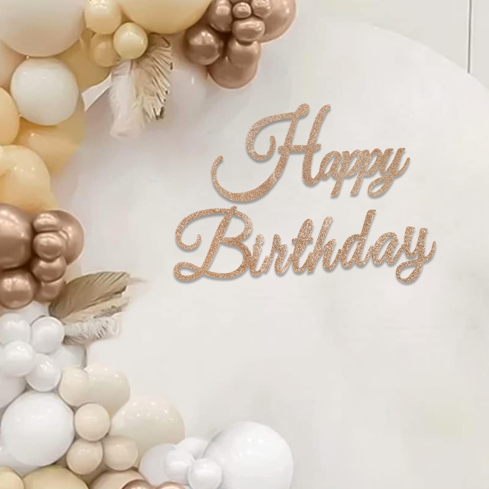 TONIFUL Happy Birthday Sign for Backdrop - Glitter Champagne Gold Felt Banner - Includes Dot Glue - Perfect for Wall Decr,Birthday Party Backdrop,