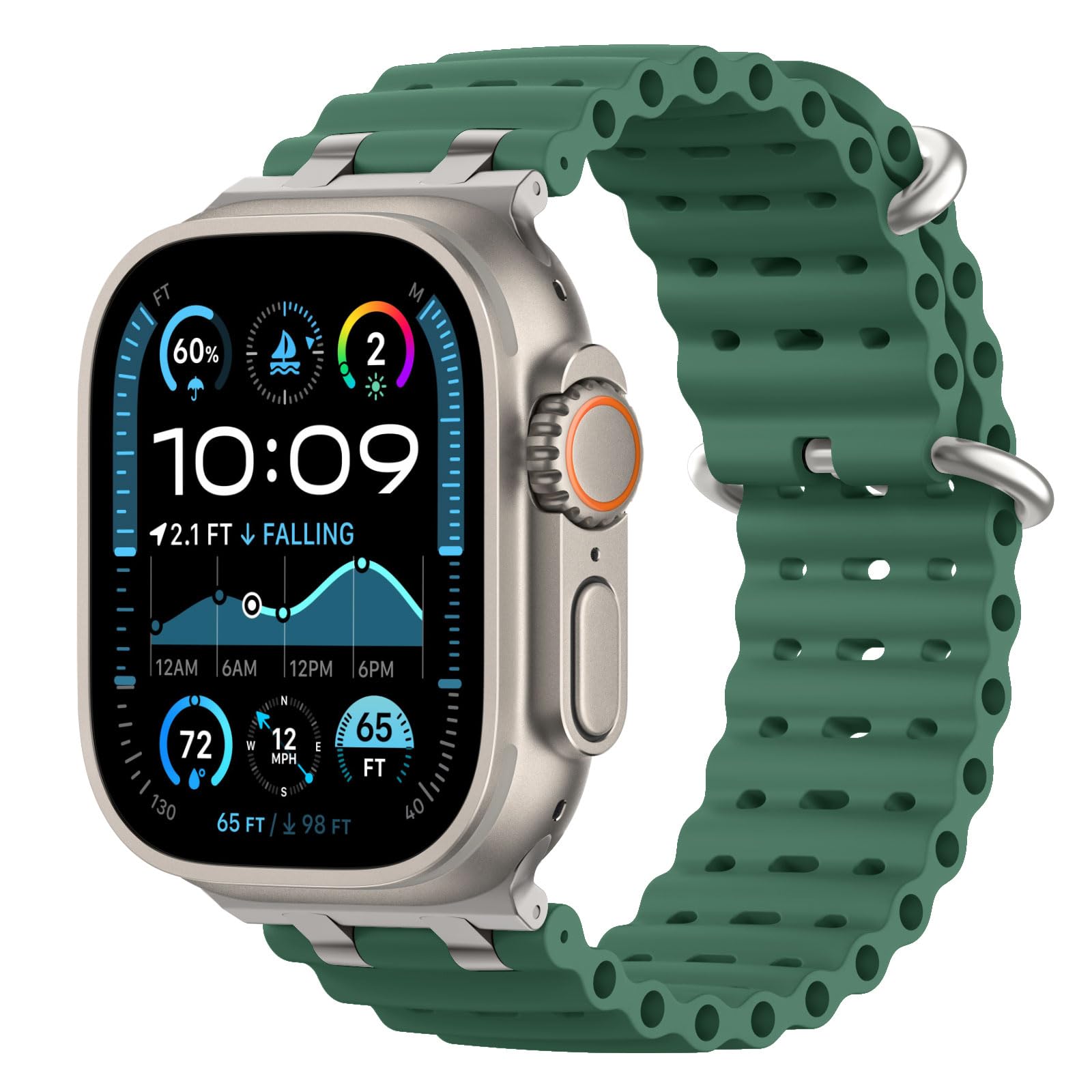 Astorgos Cinturino Ocean compatibile con Apple Watch Ultra 2/Ultra 49mm, S10 46mm, 9/8/7 45mm, SE/6/5/4 44mm, 3/2/1 42mm, Cinturini Sportivo con Connettore in Metallo per Uomo e Donna