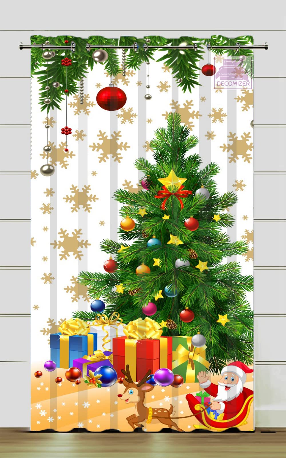DECOMIZER Christmas Opaque Curtains For Living Room 1 Piece | 7Ft Small Santa Festive Themed Drapes | 3D Digital Printed Grommet Xmas Decoration Door Curtain For Kids Room | 4X7 Feet,Multicolor