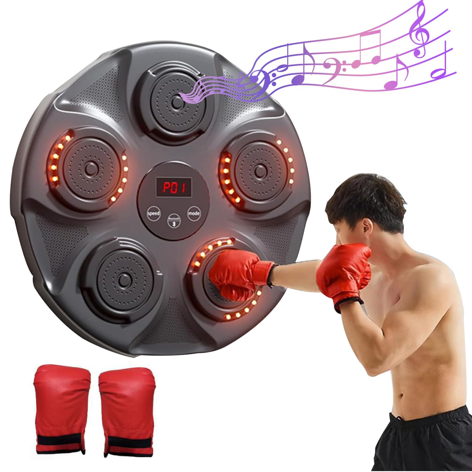 Music Boxing Machine Smart Music Boxing Machine Boxing Machine Wall Mounted for Adults Kids Exercise/Stress Relief/Home Workout Improve Hand-Eye Coordination(Color:Black)