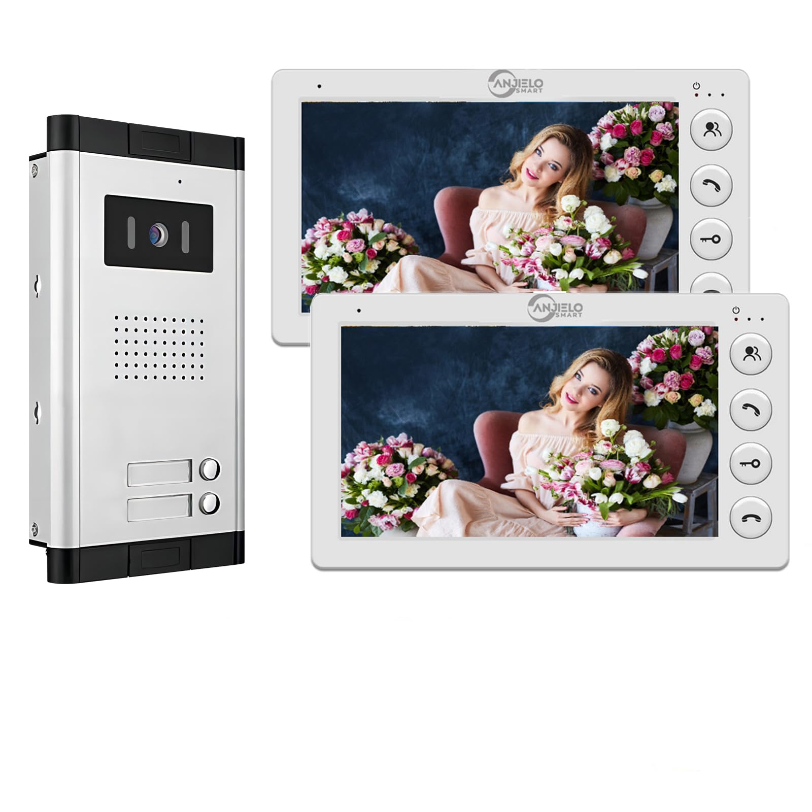 Wired Video Apartment Intercom System,2/3/4/5/6/8/10/12 Units 7 inch Monitor Video Door Phone Kit,Indoor Outdoor Video Doorbell, 2 Way Audio,One key Unlock for Home (1 Doorbell + 2 Monitor)