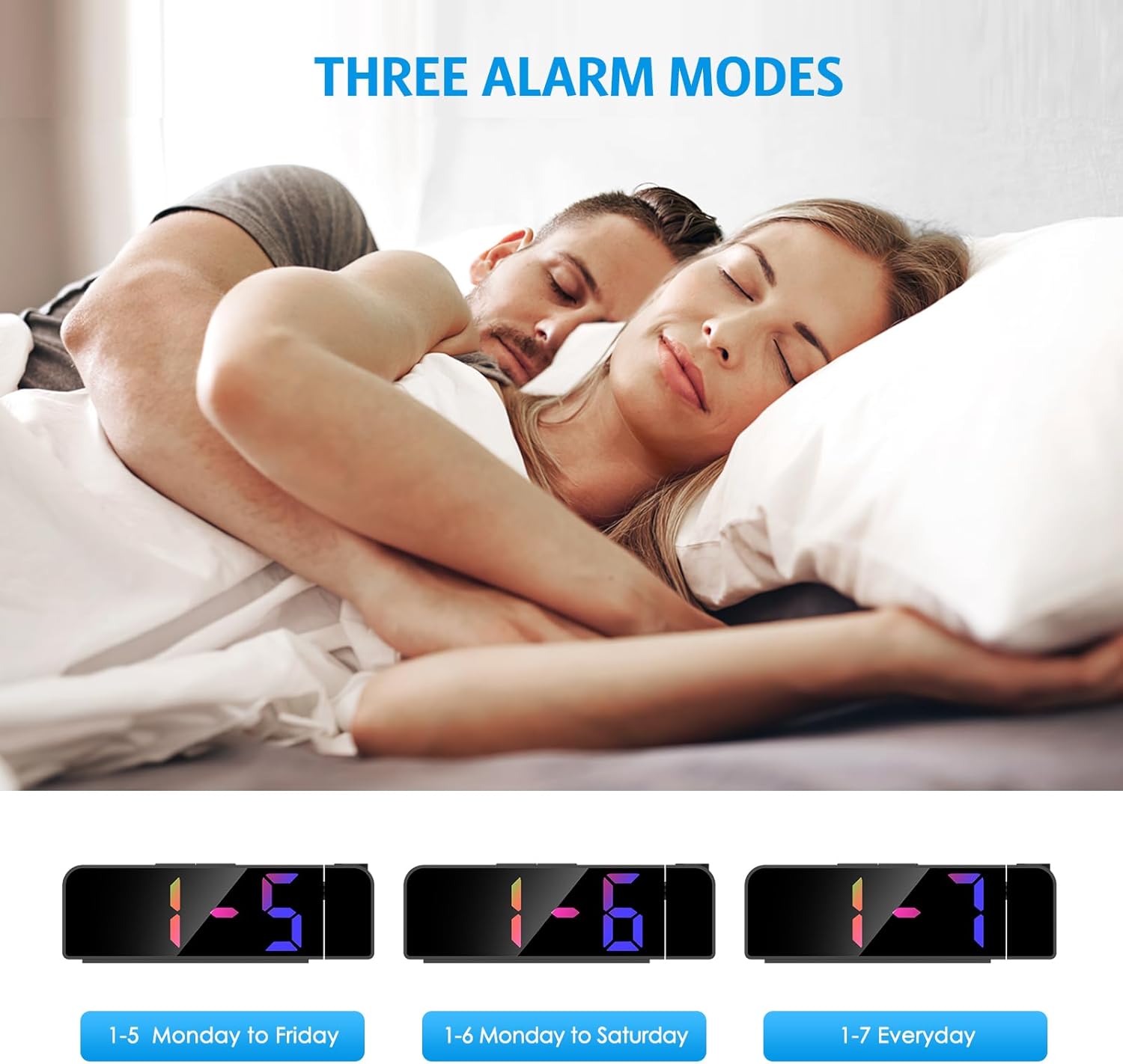 Image showing three alarm modes: Monday to Friday, Monday to Saturday, and Everyday.