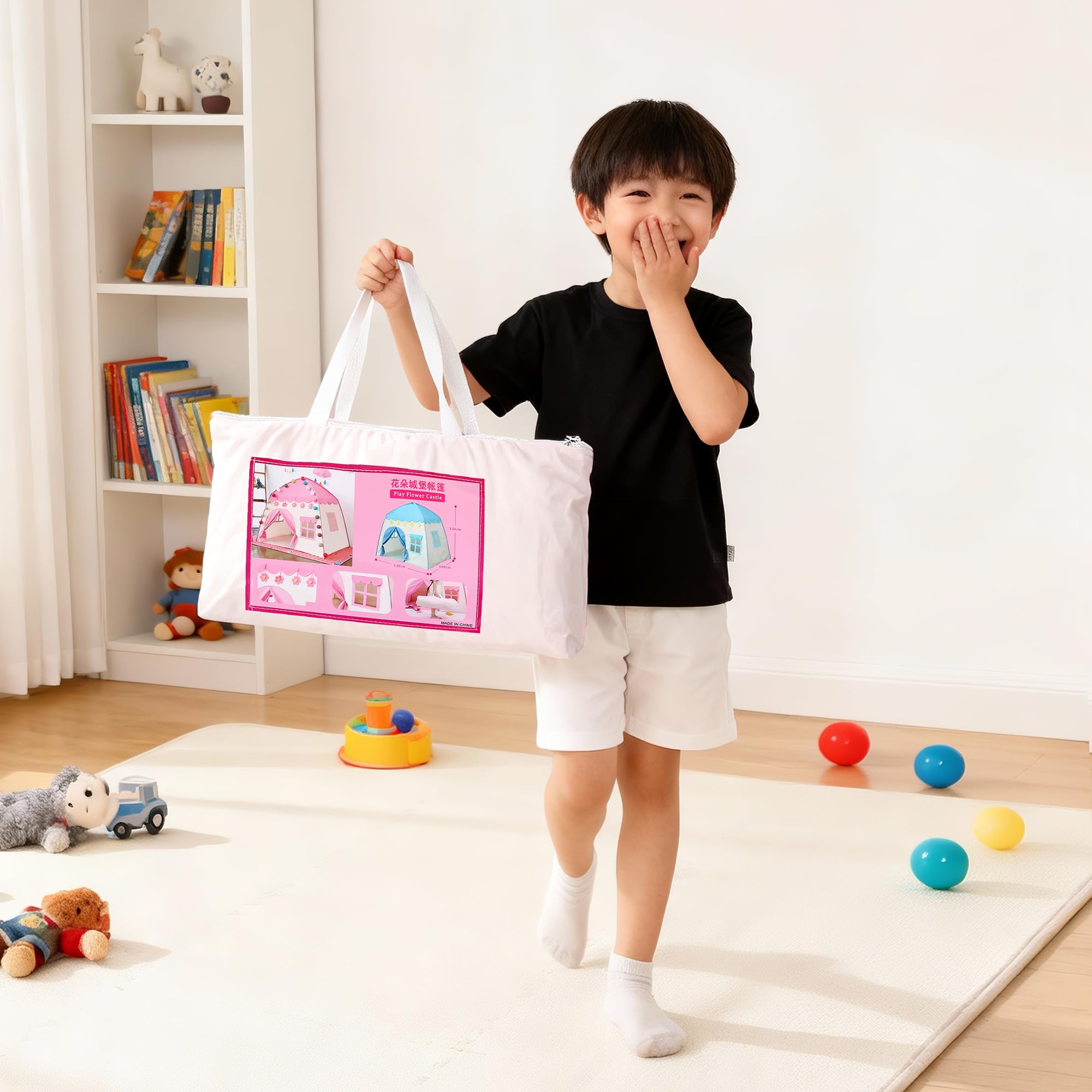 Tienda de campaña de tela Oxford 210D para niños, incluye luces de estrellas y estuche de transporte, castillo interior para niños, niños pequeños, 39 pulgadas de profundidad x 51 7