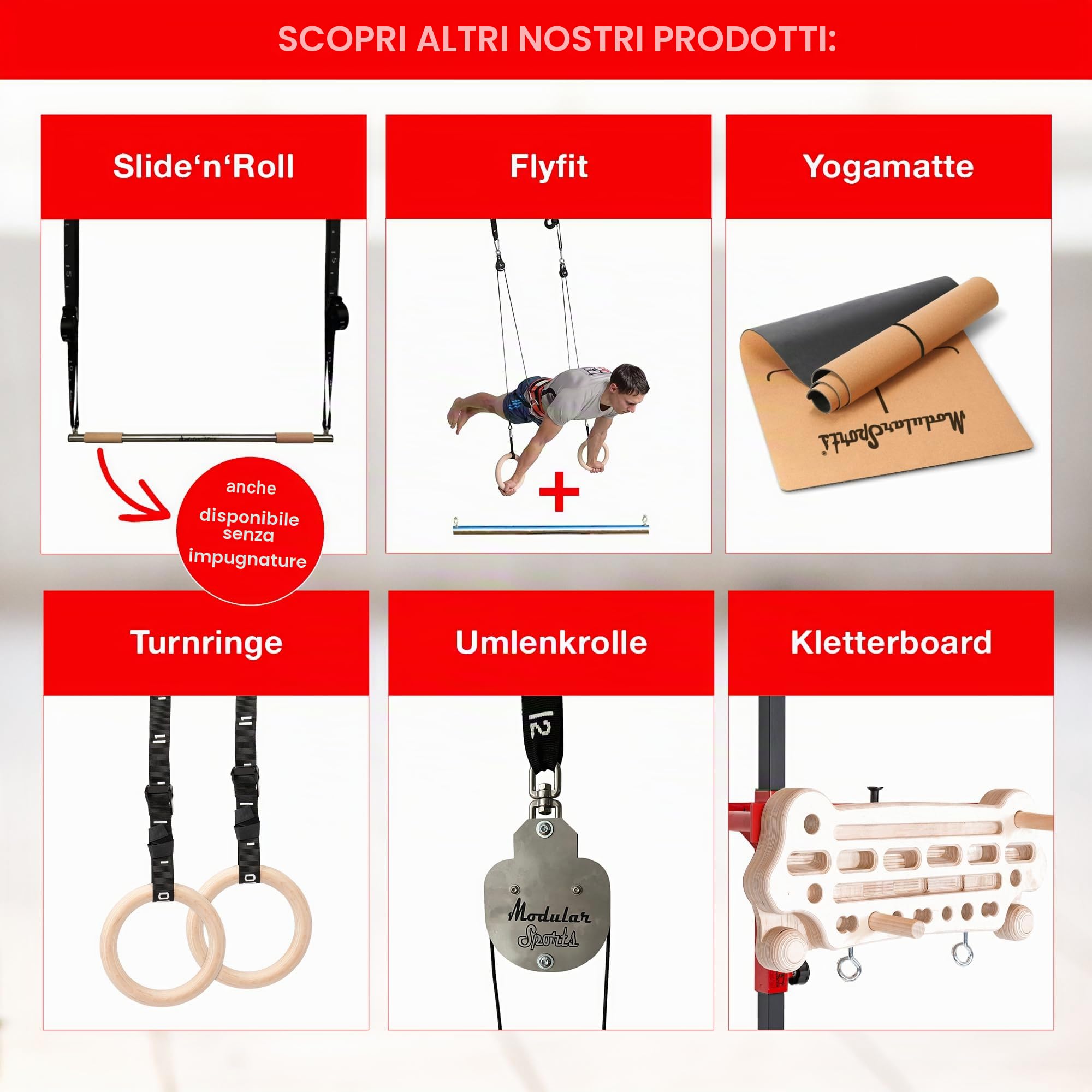 Barra per trazioni da appendere con cinghie e moschettoni, per allenamento di forza versatile, in acciaio inox