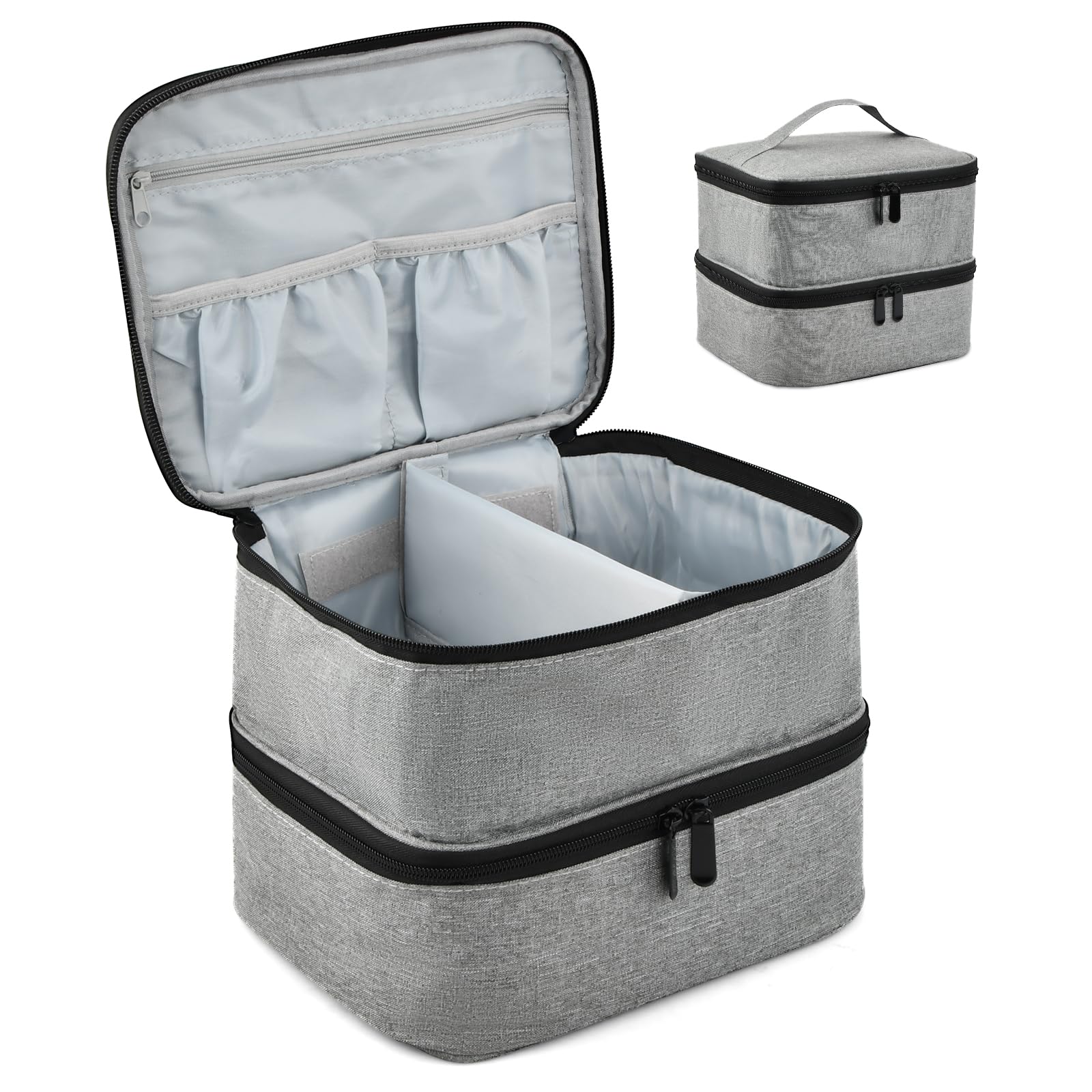 Bolsa de esmalte de uñas de doble capa gris para 30 botellas y herramientas 7