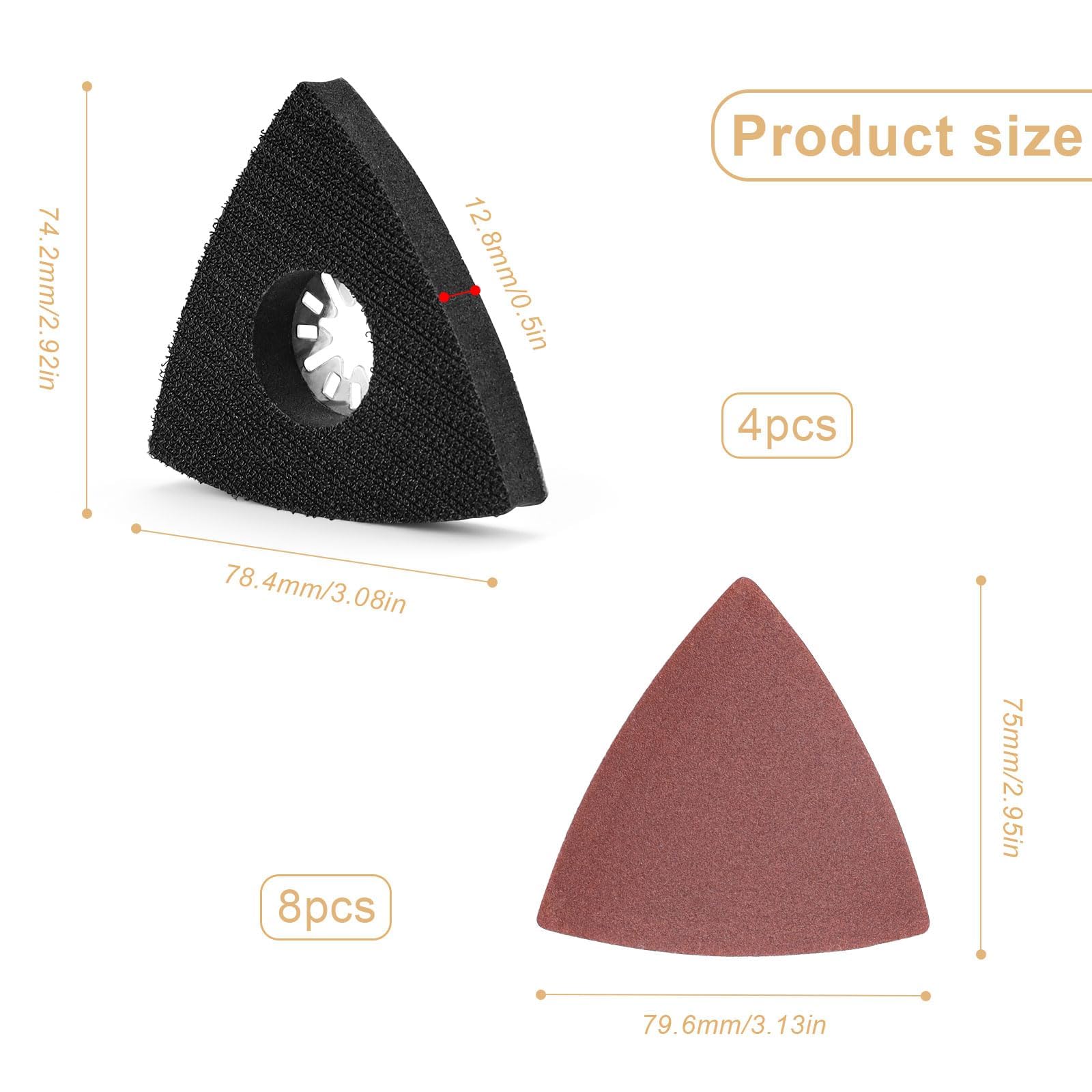 0XBIT Almohadilla de Lijado Triangular, 4 Piezas de Almohadilla de Lijado Delta de 80 MM, con 8 Hojas de Lijas para Lijadora, Adecuadas para Madera, Metal, PláStico Duro, Yeso