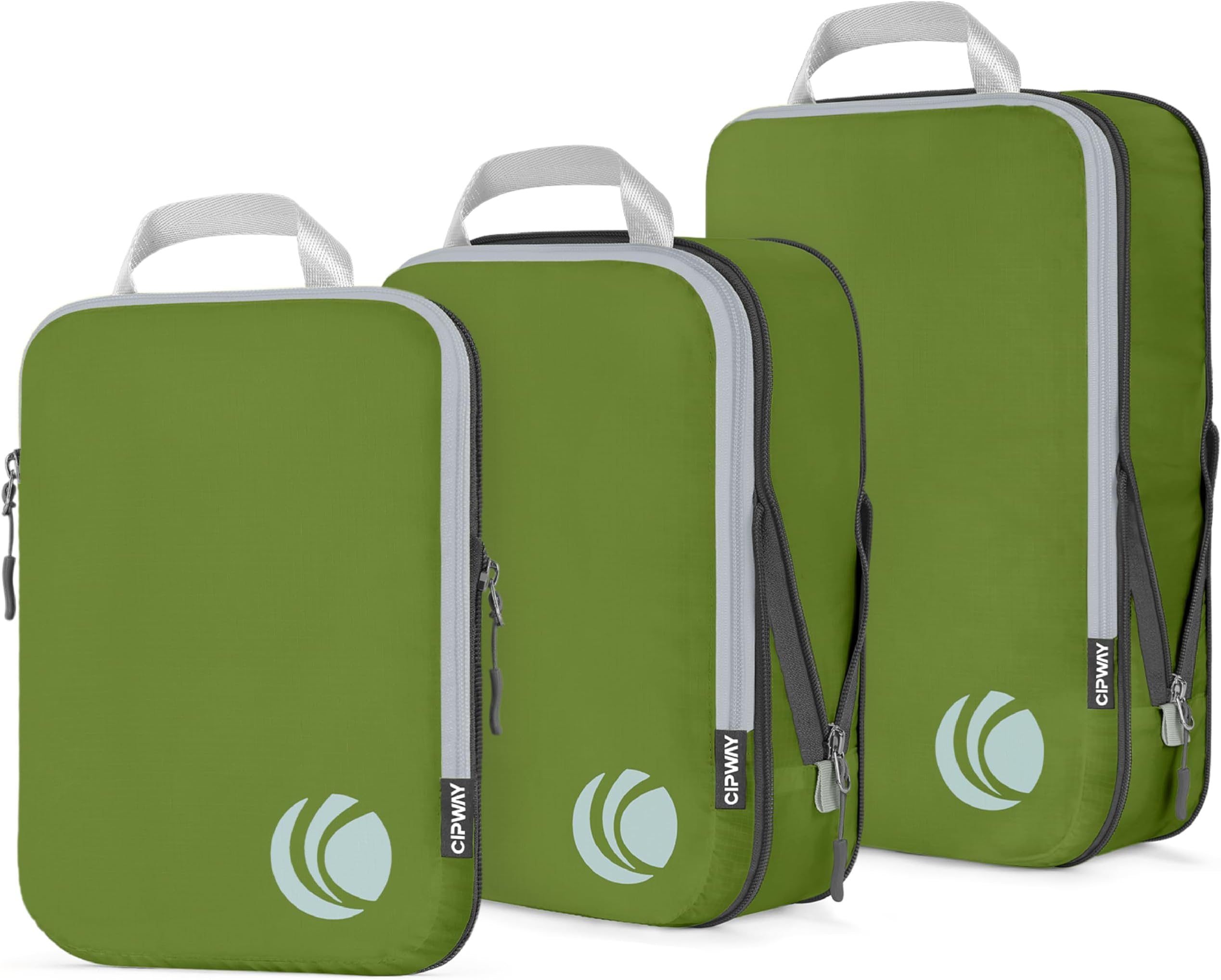 Cipway Compression Packing Cube, Ultralight Luggage Organizer Bag with Shoe Bag, Laundry Bag, Clear Bath Amenity Bag, Travel Essentials for Carry-on Suitcase (Green, 3PCS)