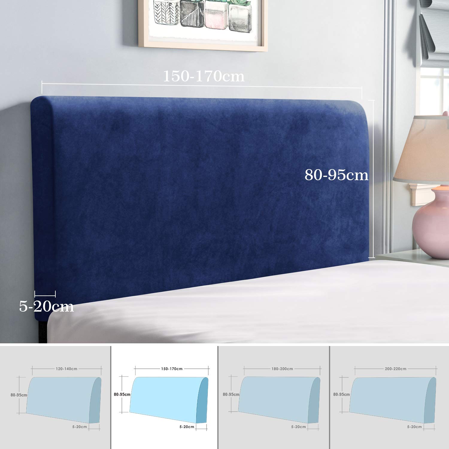 TAOCOCO Copri Testiera Letto, Testiera Letto Matrimoniale, Copritestiera Elastico, Morbido Tessuto Velour Stretch, Lavabile, Design All-In-One, Blu scuro, 150-170 cm