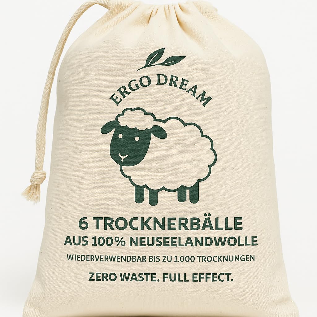 Öko Trocknerbälle XXL – 6x Trocknerbälle für Wäschetrockner aus 100% Neuseeland-Wolle, inkl. Wäschedüfte, 20 Waschstreifen & Aufbewahrungsbeutel, Natürlich, wiederverwendbar & plastikfrei