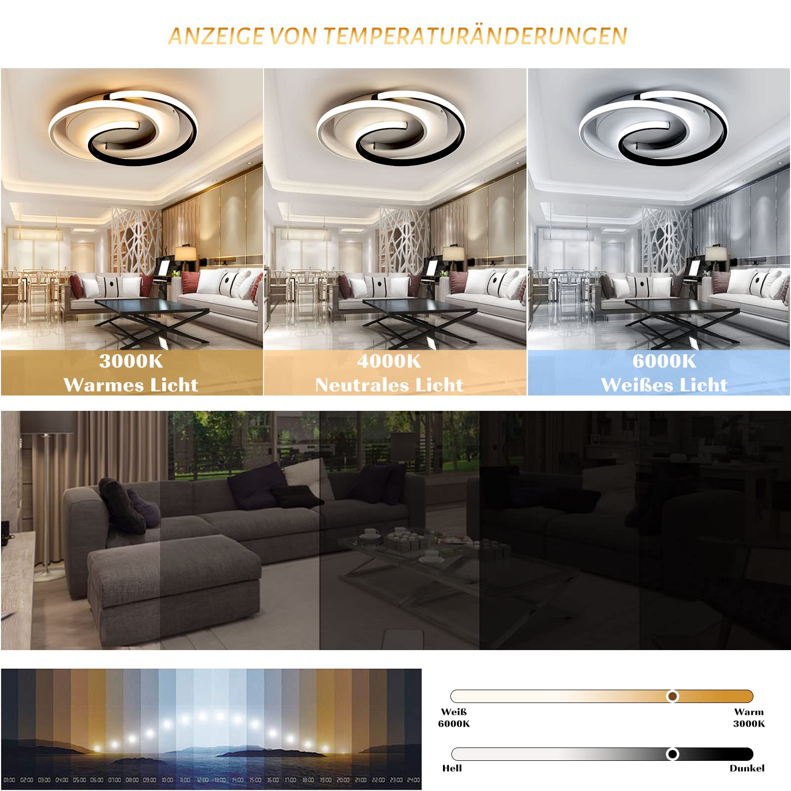 BAYHT LED Deckenlampe,Moderne Deckenleuchte Dimmbar mit Fernbedienung Wohnzimmer, Schwarz-Weiß Schlafzimmerlampe, Rund, Wohnzimmerlampe mit Memory Funktion, für Wohnzimmer,Schlafzimmer, Büro