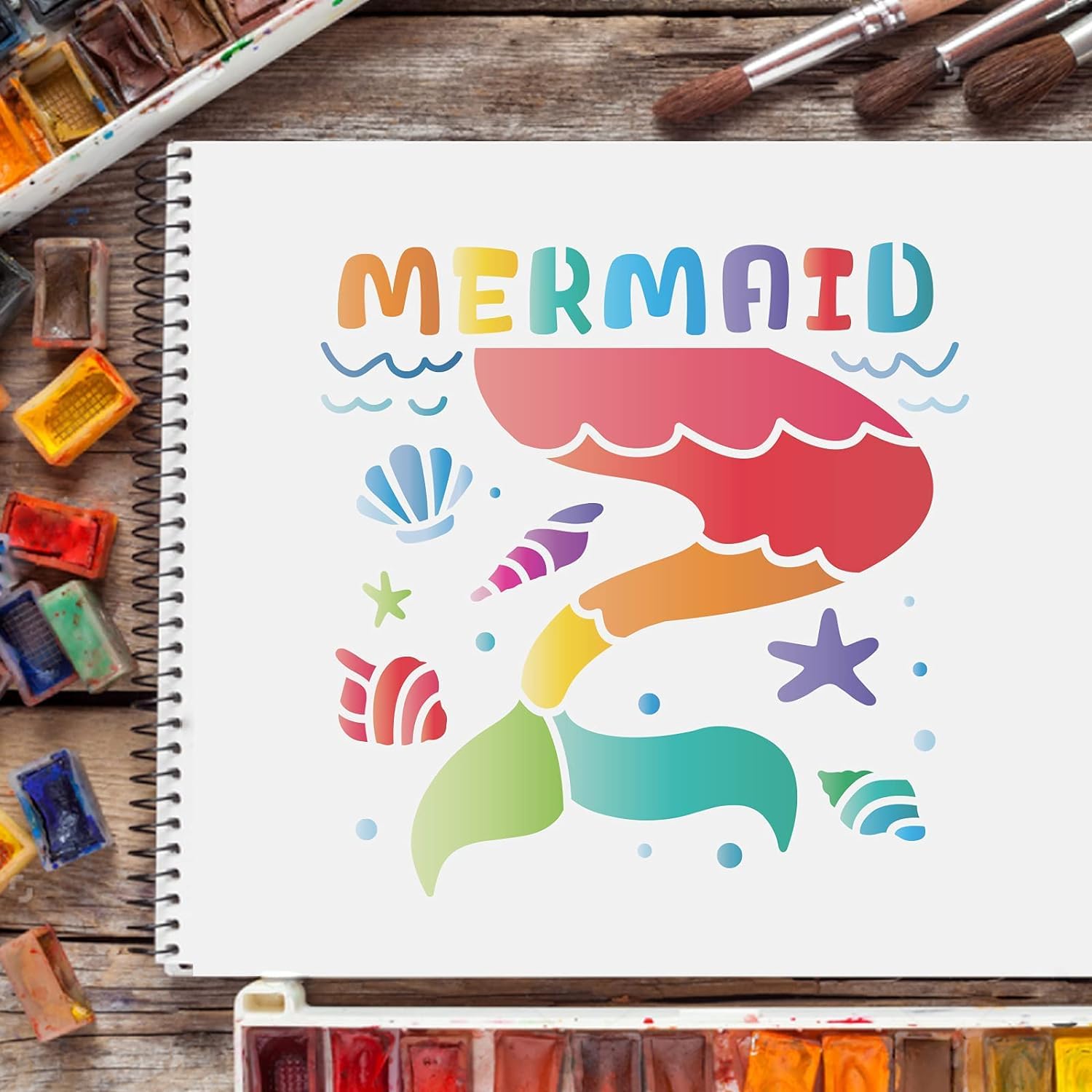 Set 20 Stencil Creature Oceaniche 13x13 Cm - Sirene, Delfini, Stelle Marine Per Decorazioni - Foto 5