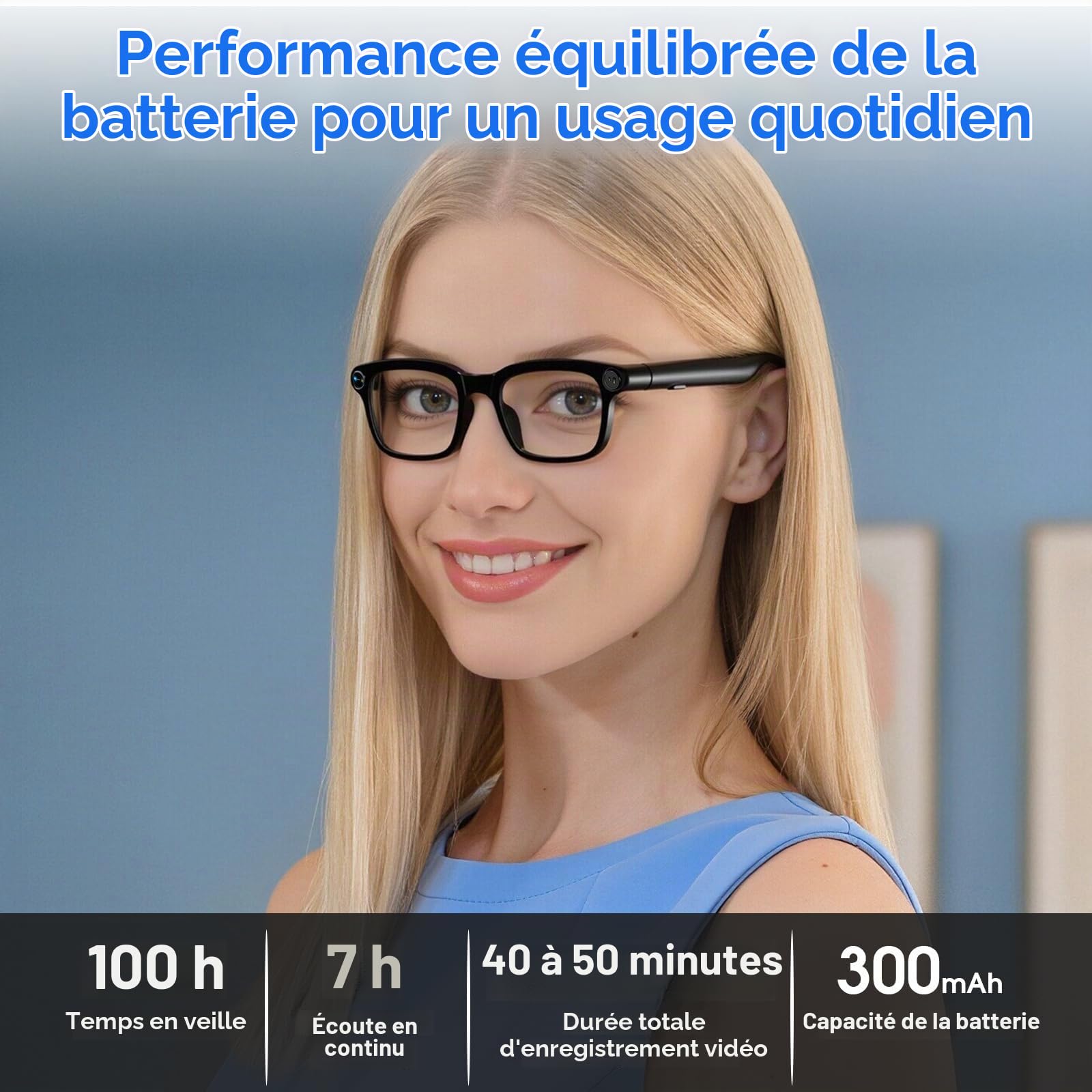 GenXenon Lunettes Connectées avec Caméra, Caméra 8 MP, Batterie 300 mAh, Charge USB-C, Prend en Charge l'enregistrement Vidéo 1080P, Photos et Assistant IA, pour Voyage, Camping (3 Paires de Verres)