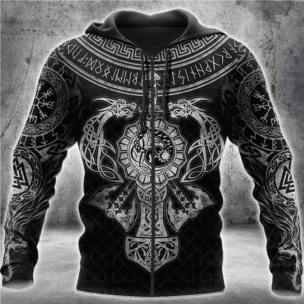 Wikingów bluzy z kapturem dla mężczyzn smok bluza z kapturem sweter z zamkiem błyskawicznym bluza z kapturem nowość bluza tatuaż wikingów sportowa kurtka streetwear