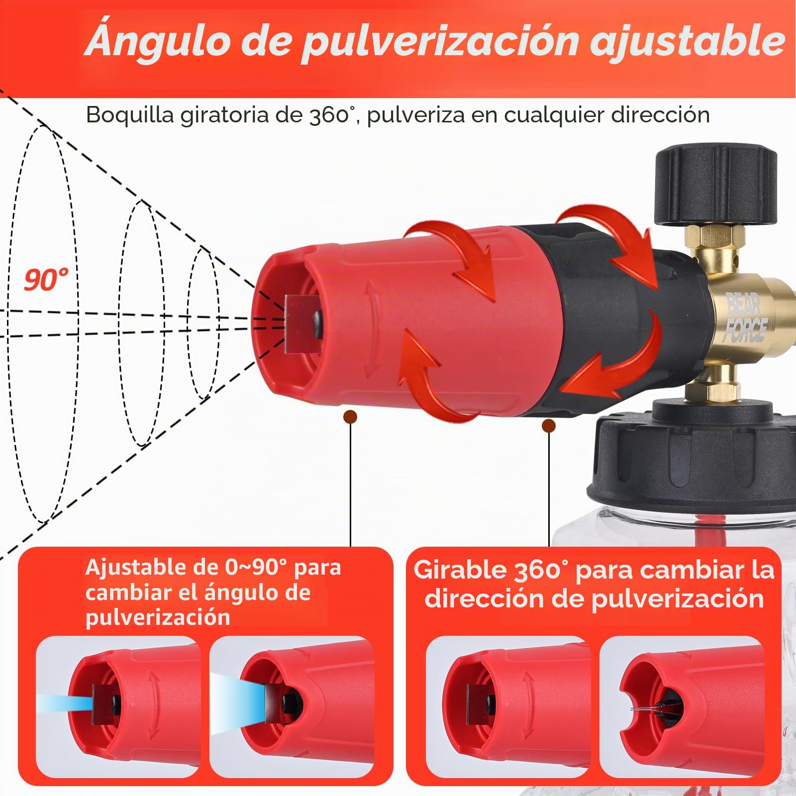 BEAR FORCE Pistola pulverizadora para lavadora a presión M22-ID14 mm y conector rápido de 1/4 pulgadas, lanza de espuma de nieve de 1 litro, juego para lavadora, para Vax, para lavadora a presión
