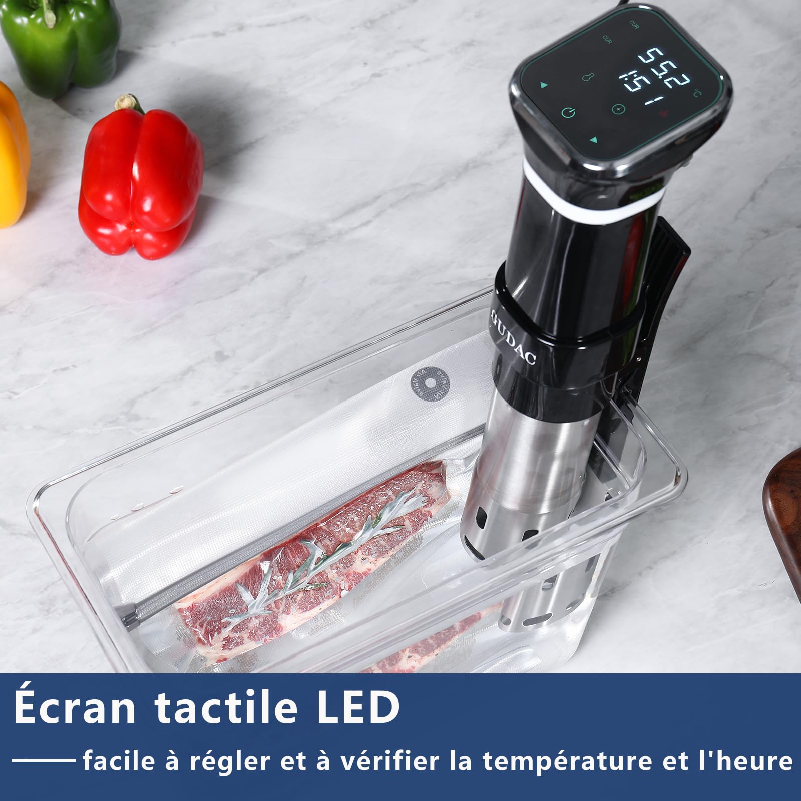 thermoplongeur Sous Vide,1100 Watts,Ensemble Cuiseur Sous Vide,Bains-marie basse température cuisson sous vide, avec conteneur d'eau 6 Litres, avec 10 sacs à vide