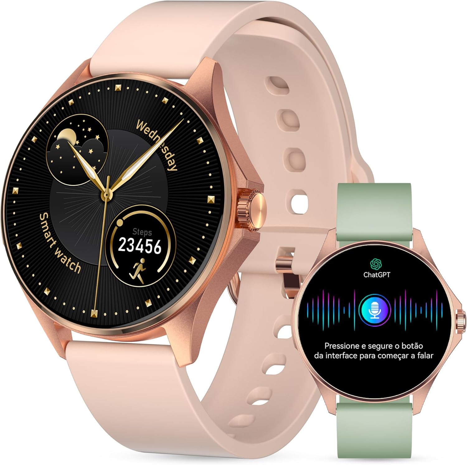 Aurafit Smartwatch Feminino Relógio Inteligente com IA Chatgpt, 1.32’’ AMOLED,iOS Android, IP68 Água, Frequência Cardíaca, Monitor de Sono, 100 Esportes, 2 Pulseiras