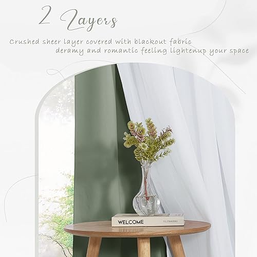 Miniatura 5 de PONY DANCE Cortinas de oscurecimiento de habitación con superposición transparente, cortinas de doble capa para sala de estar, cortinas con