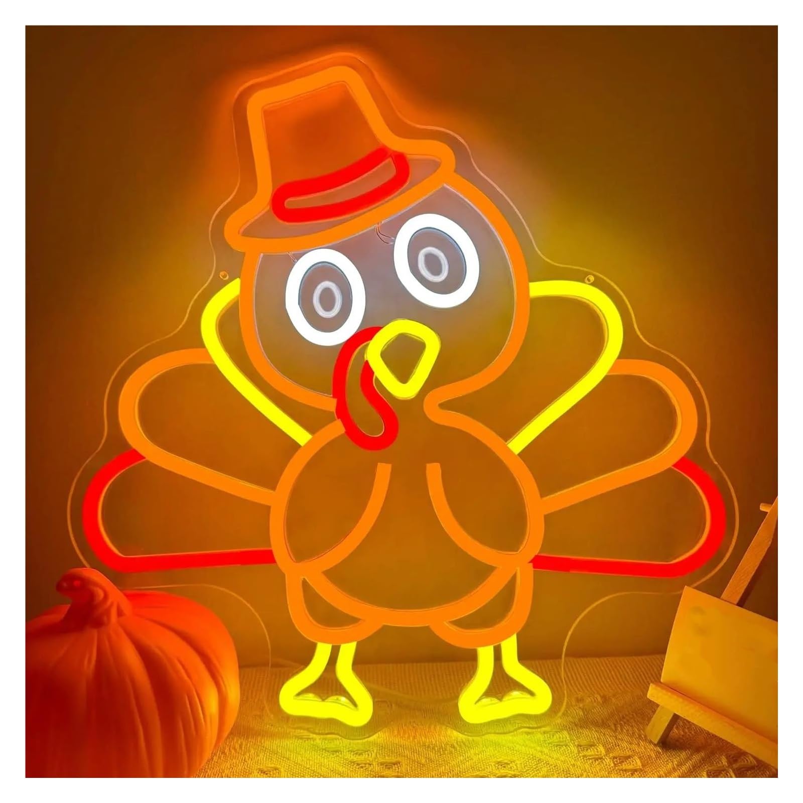 RONGCH Hanging Art Signs Turkey Neon Sign Chicken LED Light Dimmable for Thanksgiving Holiday Home Party Window Wall Decor 39.6cmx38.4cm