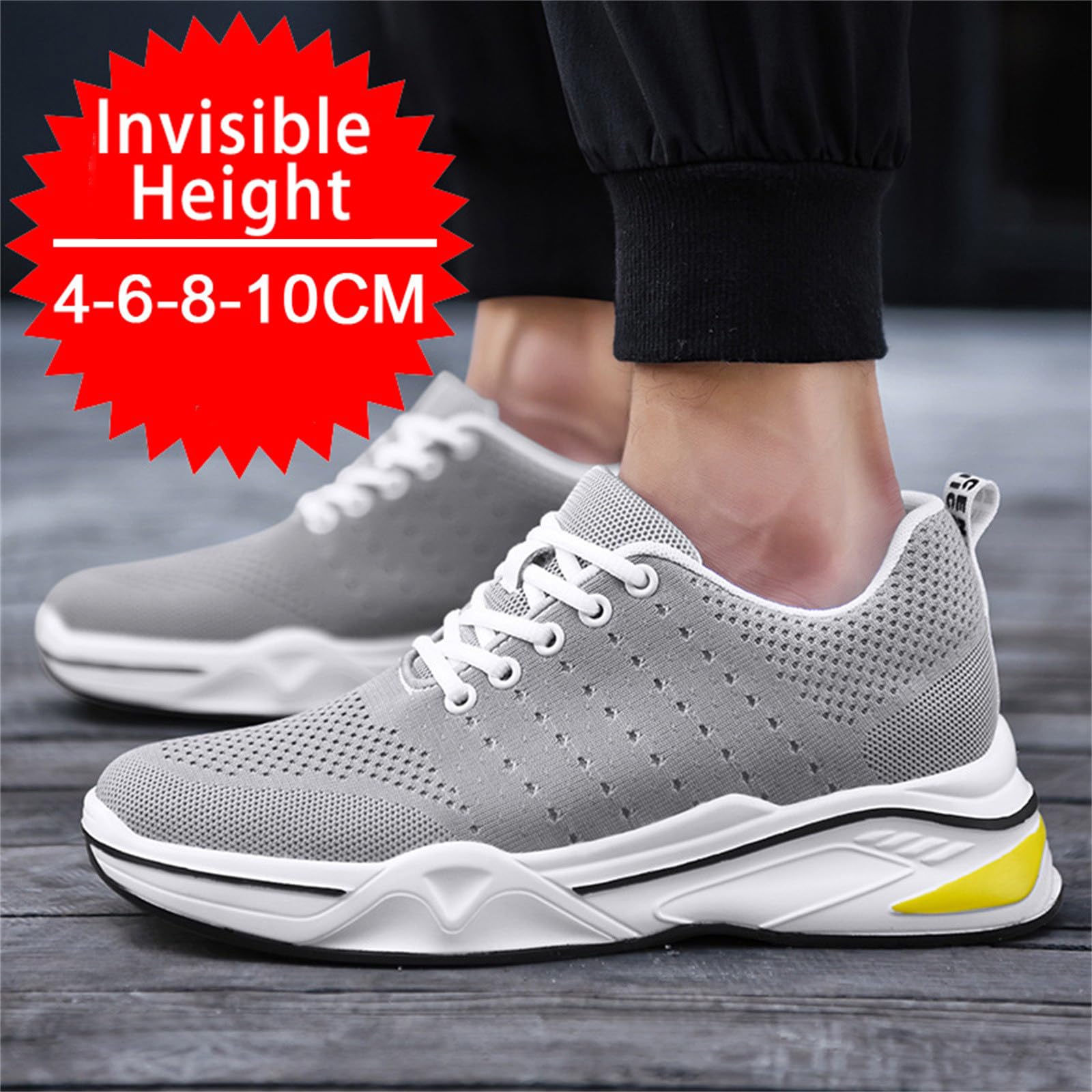 Générique Scarpe da ginnastica da uomo con tacco invisibile 4/6/8/10 cm Taller comode da tennis e da corsa in rete con lacci leggeri traspiranti da uomo, scarpe alla moda sportive