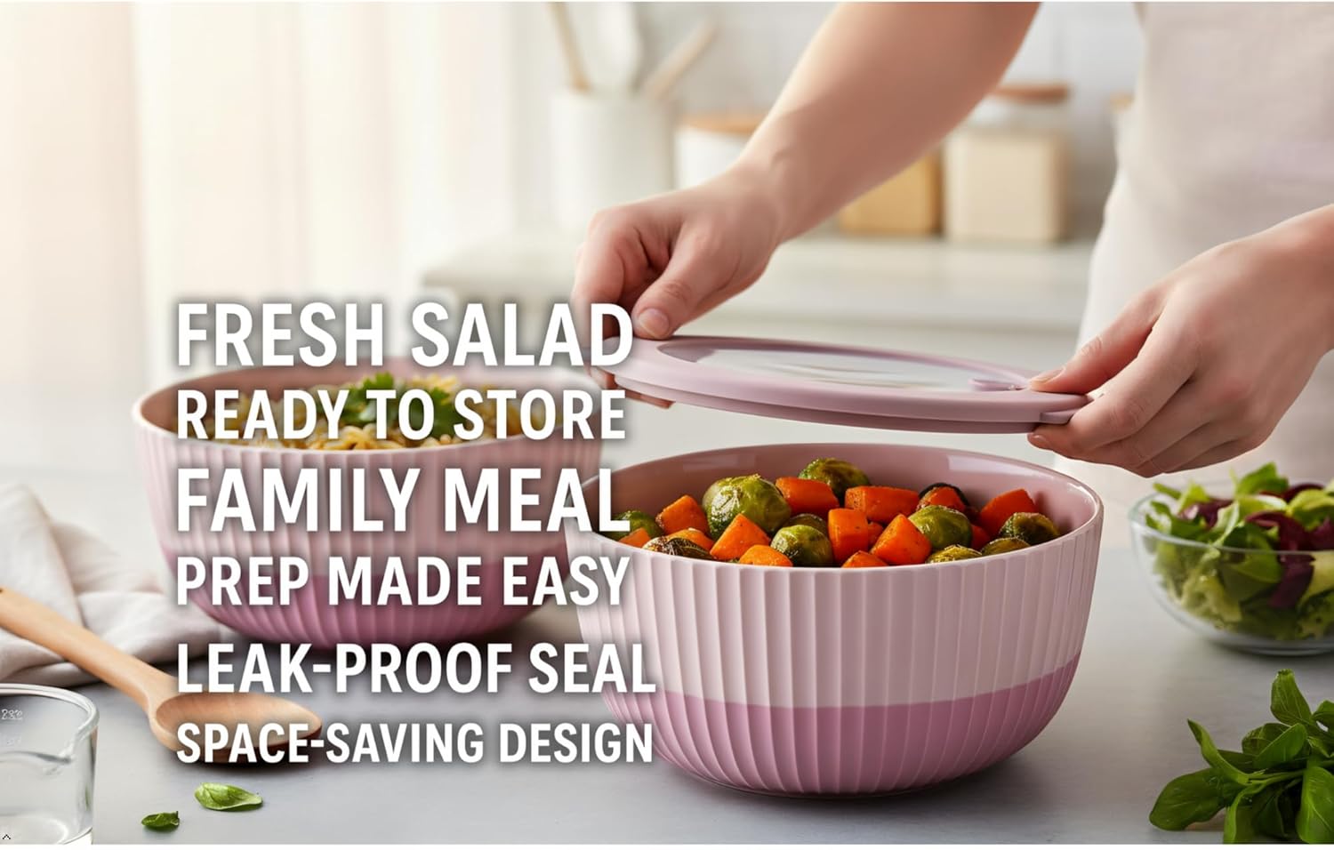 Mixing Bowls with Lids, 8-Piece Airtight Leak-Proof Nesting Plastic Bowl Set for Kitchen & Food Storage, Large 4200ml Capacity, BPA-Free, Microwave & Dishwasher Safe - Image 4