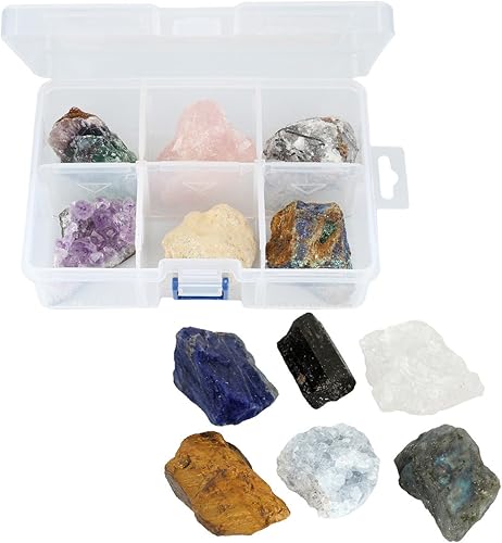 SUNYIK 6 piedras en bruto surtidas de cuarzo de cristal crudo para hacer rodar, cabbing, kits de curación de cristal
