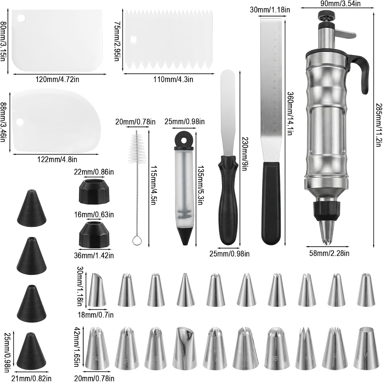 34PCS Dessert Decorating Piping tool Set Cake Decorating Tools Supplies Icing Piping Kit Stainless Steels Cake Decorat Tool for Cakes Decorat Tools Cupcake Kit