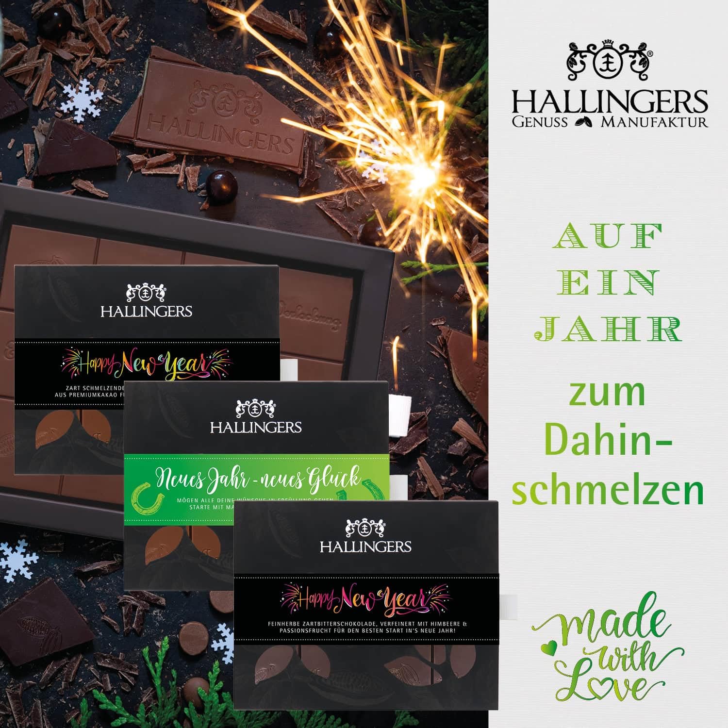 Hallingers Genuss Manufaktur Feinkost Weihnachts-Geschenk-Set - XXL-Geschenkkorb "Happy New Year" große Selektion Sekt, Konfitüre, Duftkerze, Nougat, Schoki, Pralinen & mehr, Weihnachten für Frauen