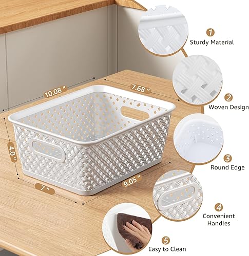 Vista 55 de MaxGear Organización y almacenamiento, 3 unidades, contenedores organizadores de plástico, cestas tejidas para almacenamiento, cestas de plástico