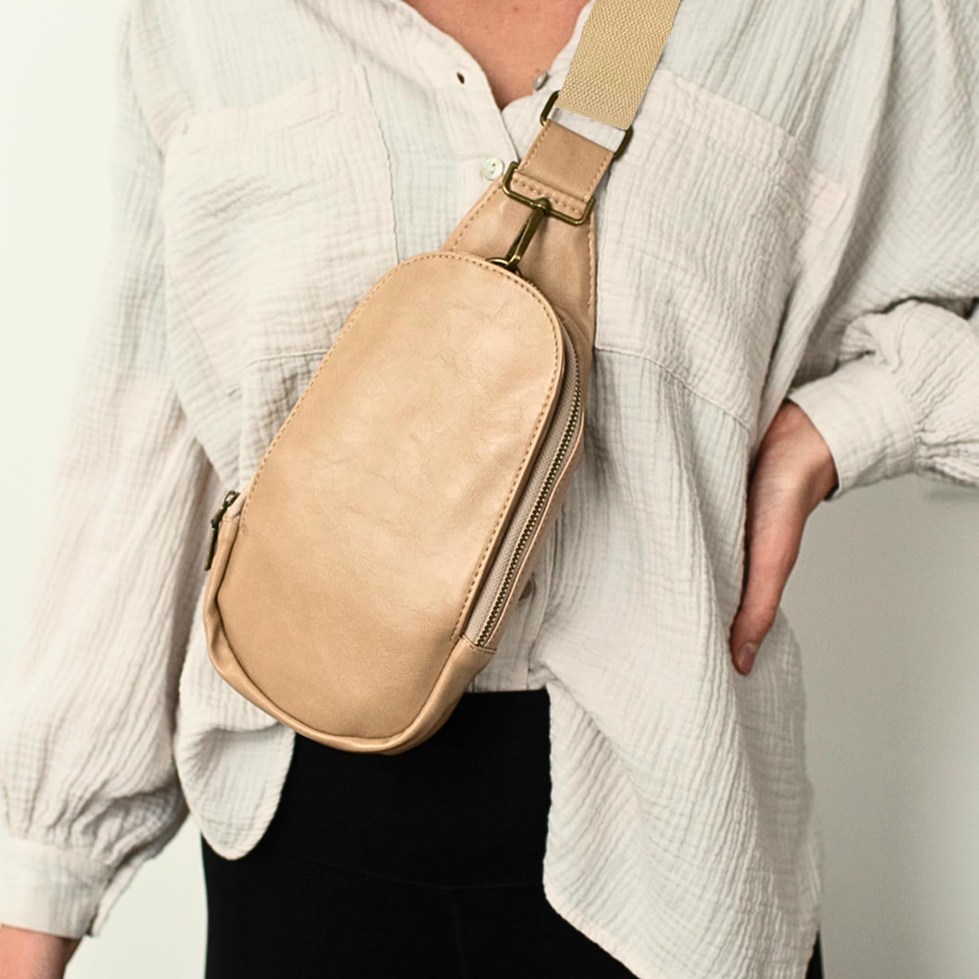 Higton Original Crossbody Diaper Bag With Plain Ivory Strap - Small, Compact & Organized Diaper Bag (Cream)