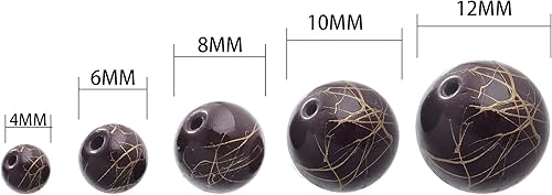 Miniatura 10 de RUBYCA 300 cuentas de vidrio sueltas de varios tamaños para la fabricación de joyas, blanco opaco, salpicaduras de pintura negra