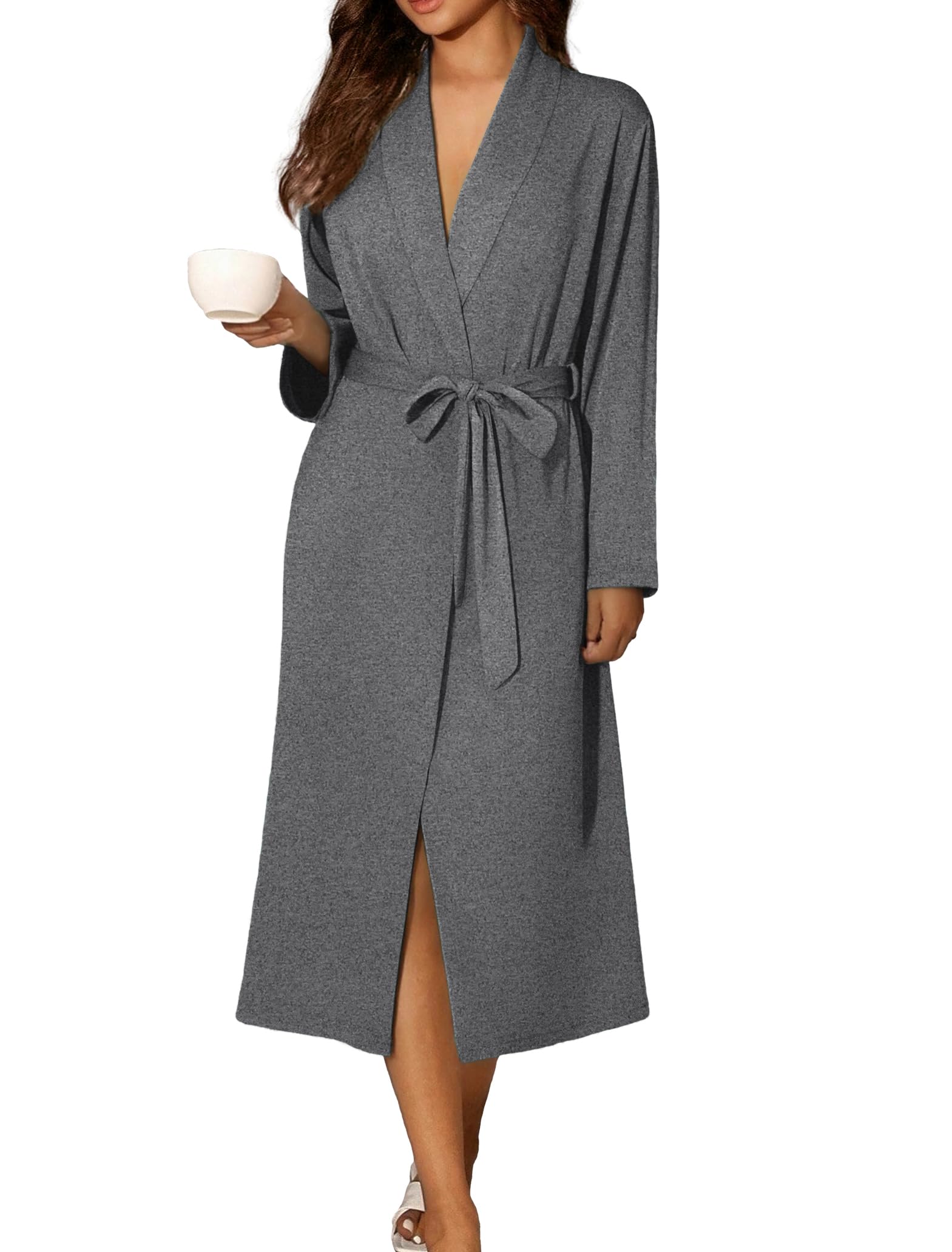 Ekouaer Robes for Women Long Sleeve Knit Kimono Bathrobe Soft Lightweight Loungewear Ladies Cotton Sleepwear