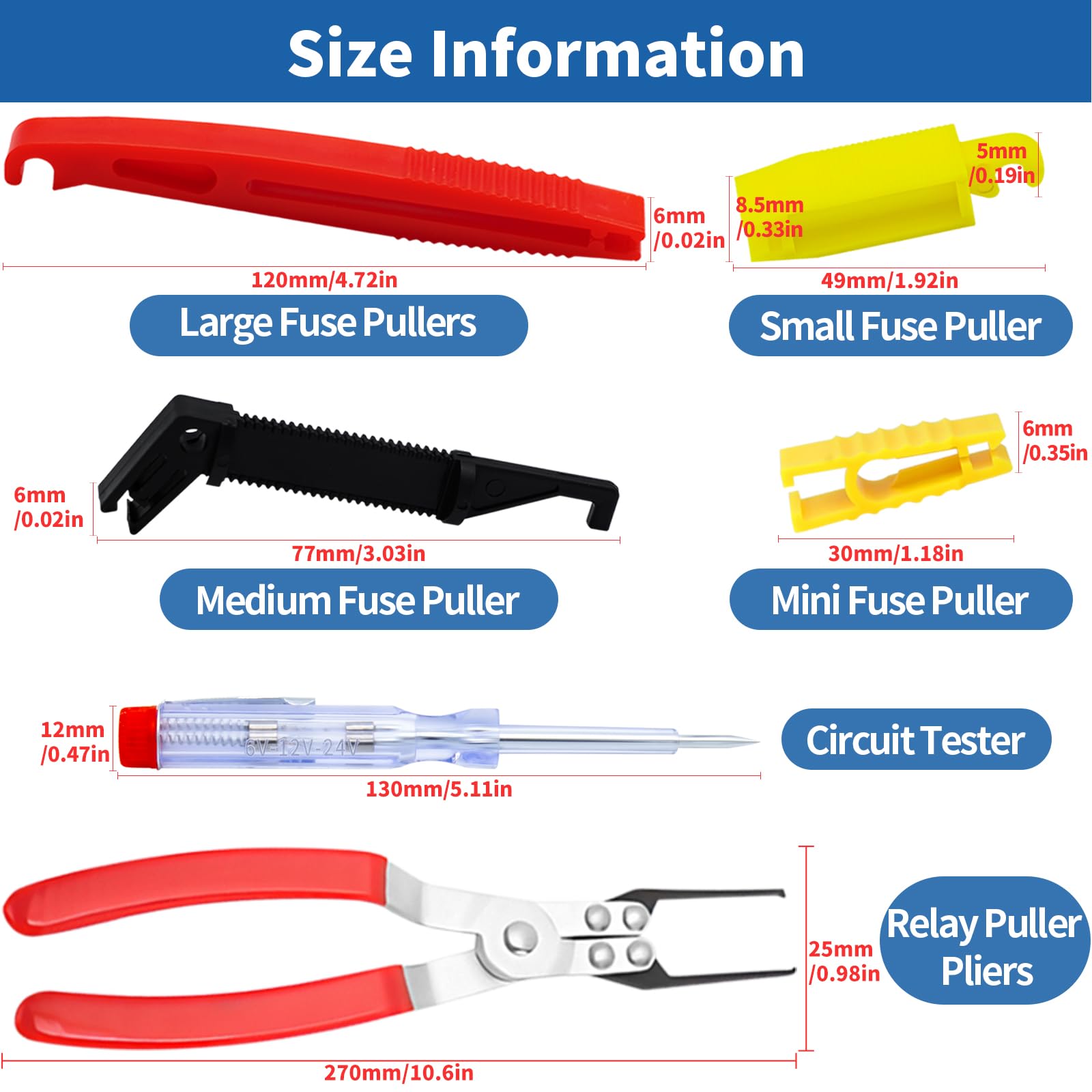 Waltool 6Pcs Fuse Puller Insertion Tools, Relay Puller Pliers, Fuse Puller Circuit Tester for Car Motorcycle Truck Car Vehicle Battery Terminal Wiper Remover