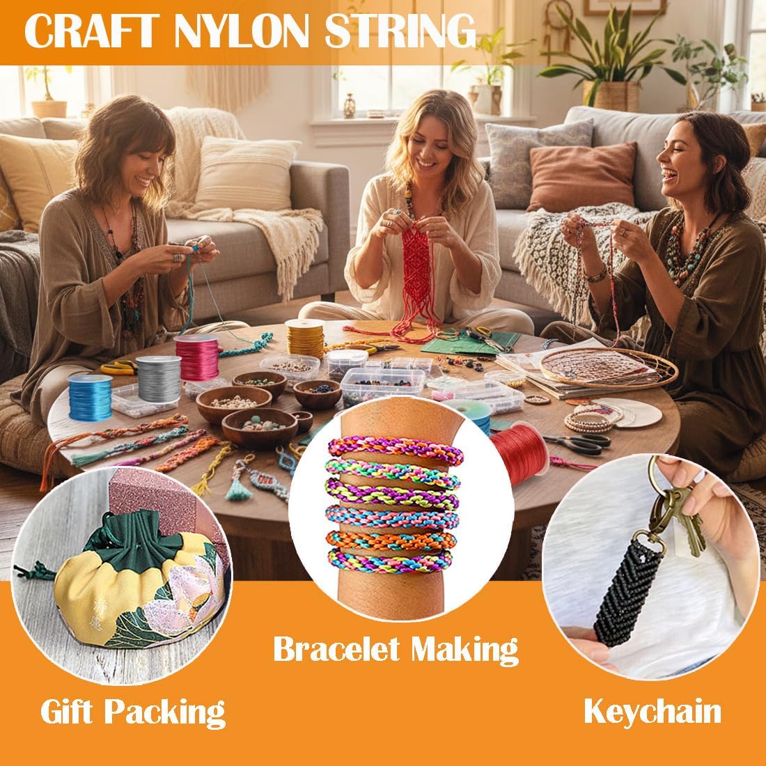 Ewparts Nylon String for Bracelets 12 Rolls Color Satin Cord Nylon for Bracelet Braided, Rat Tail Silk Cord,Beading Cord for Kumihimo, Necklace, Macrame Craft, Keychains, Lanyards, Jewelry Making - Image 2