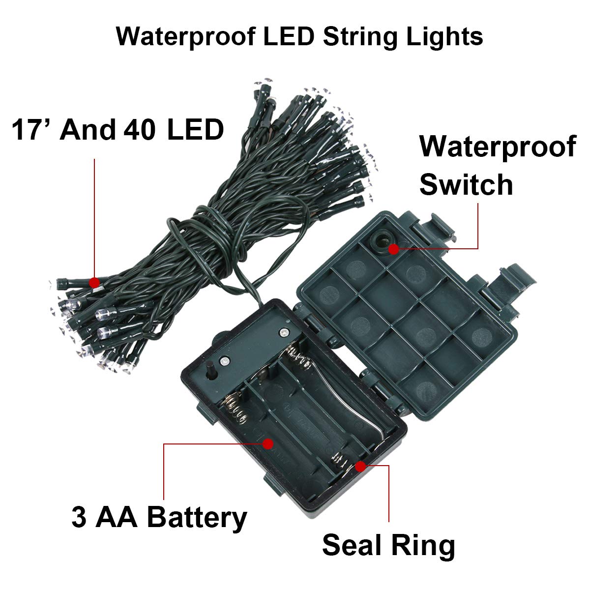 10Ft Prelit Christmas Garland with 50 LED Lights Battery Operated String Light with Timer