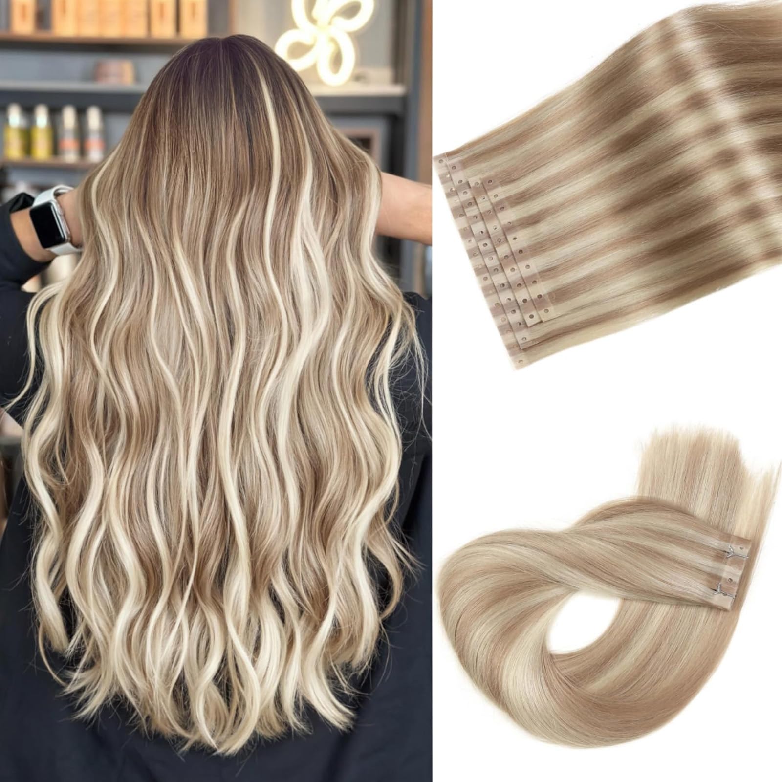 Human Hair Extensions 16 Inch Glueless Weft with Micro Beads Salon Quality Human Hair Extensions 16 Inch Glueless Weft with Micro Beads  main image 4