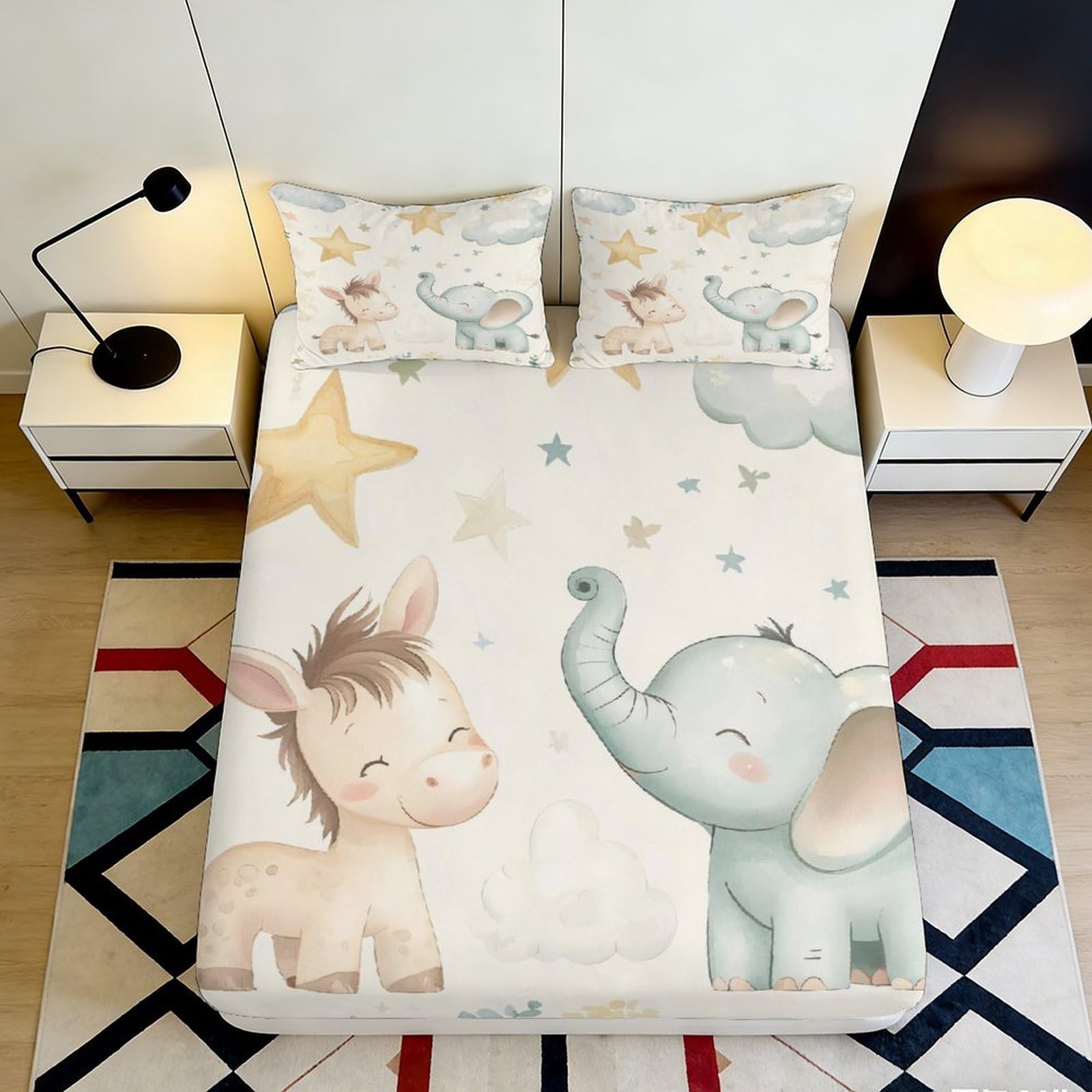 Jqzkxnhpbr Style-8 3D Printed Cartoon Elephant Fitted Sheet Microfiber Soft Animal Mattress Cover For Bedroom Guest Room Decor Protection 90X200x25cm