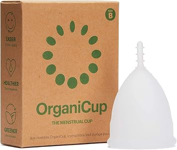 كأس OrganiCup للحيض - وسادات وسدادات قطنية بديلة - مقاس B/كبير - كأس فترة قابلة لإعادة الاستخدام - نباتي معتمد - سيليكون ناعم ومرن من الدرجة الطبية