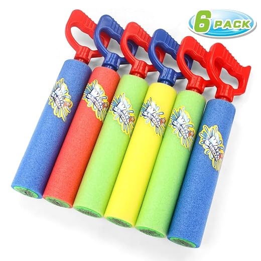 Water Guns Shooter 6 Pack, Super Foam Soakers Blaster Squirt Guns, Pool Noodles Toy with Plastic handle Summer Swimming Beach Garden Fighting Game,Outdoor toys for Kids Boys Girls Adults