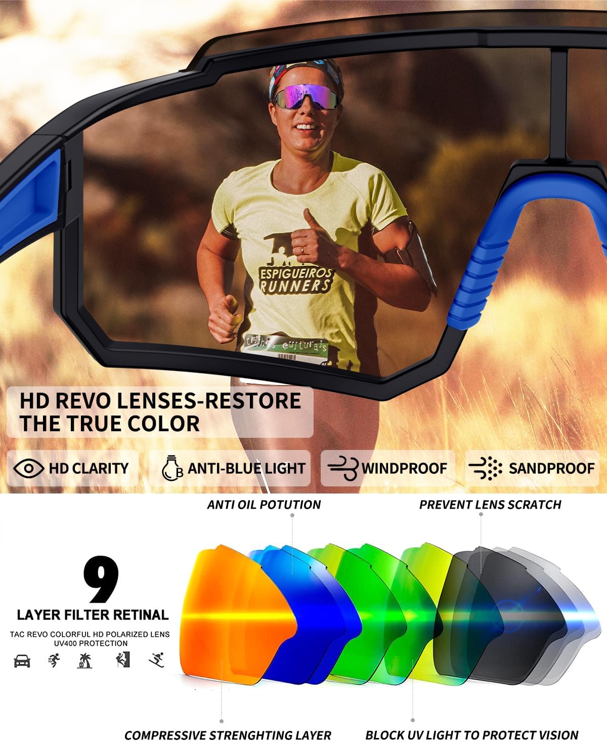 Polarized Sports Sunglasses for Men Women Youth Baseball Running Cycling Driving Fishing Tennis Golf Motor TAC UV400 TR90