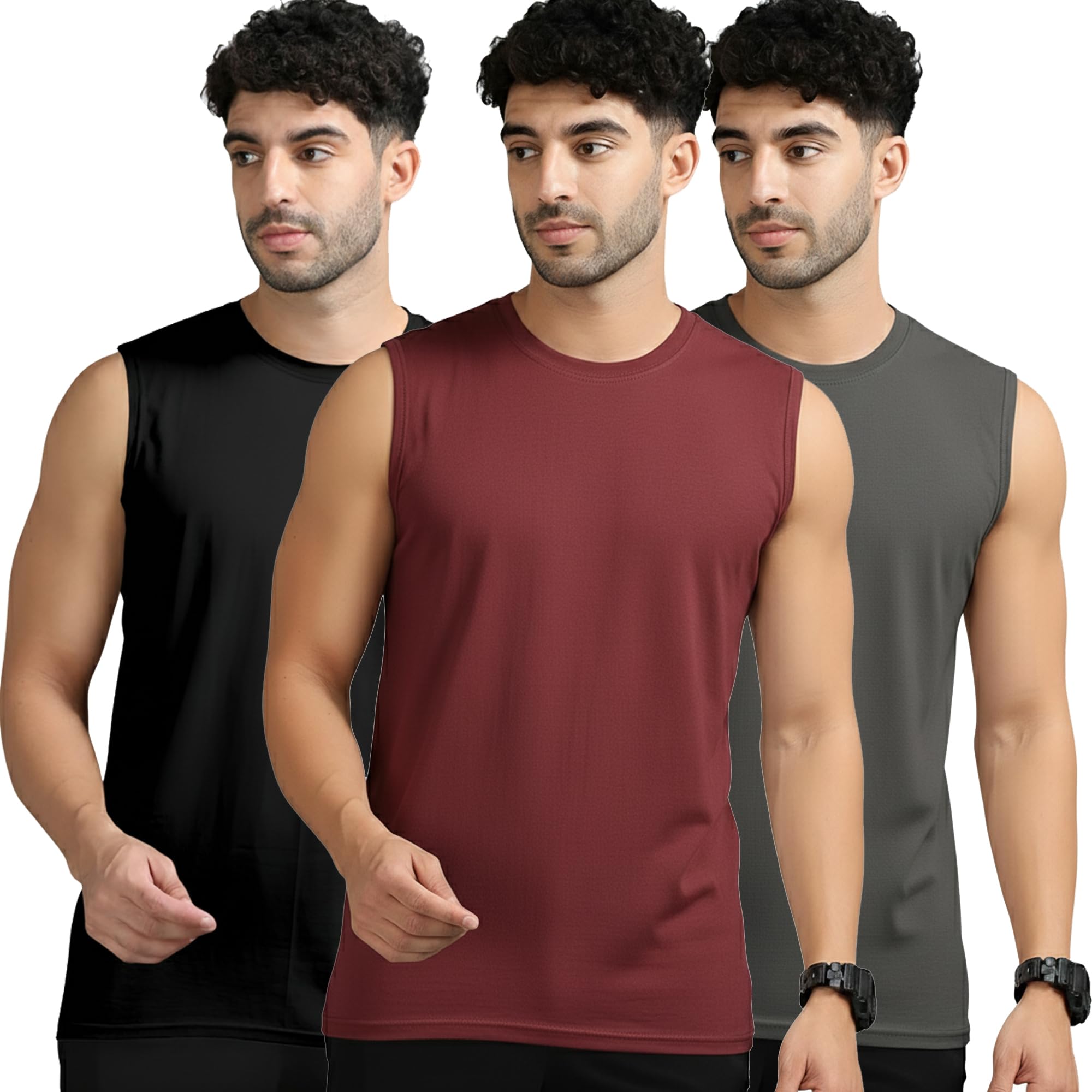 moordale Men's Tank Tops Sleeveless T-Shirt for Men's Gym Wear Vest Solid Stylish Round Neck Running Sando for Sports Workout Fitness (Pack of 3)-picture-26