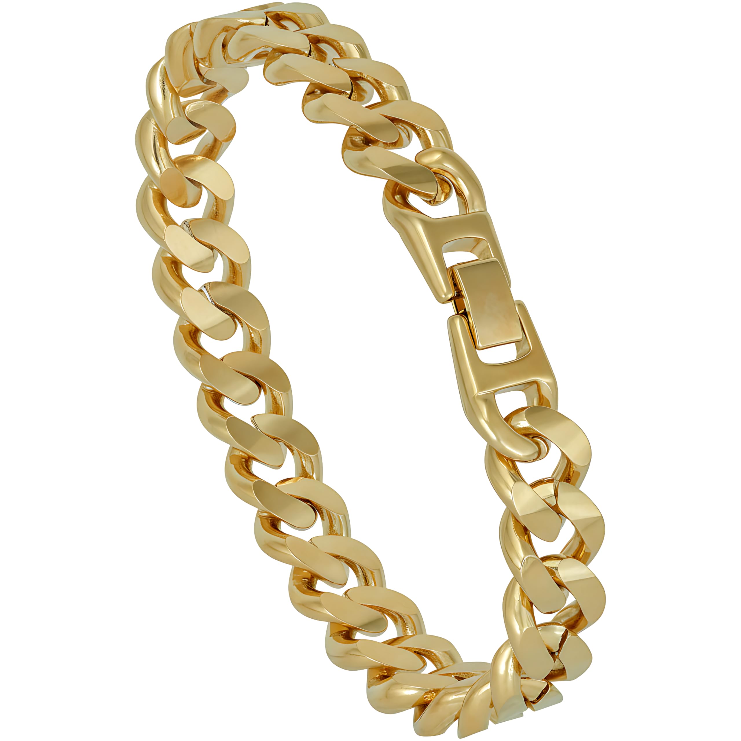 LIFETIME JEWELRY Pulsera de cadena de eslabones cubanos Miami de 12 mm para hombre, chapada en oro de 24 quilates, fabricada en Estados Unidos con reemplazo de por vida, 9 inches, Metal, Sin piedra