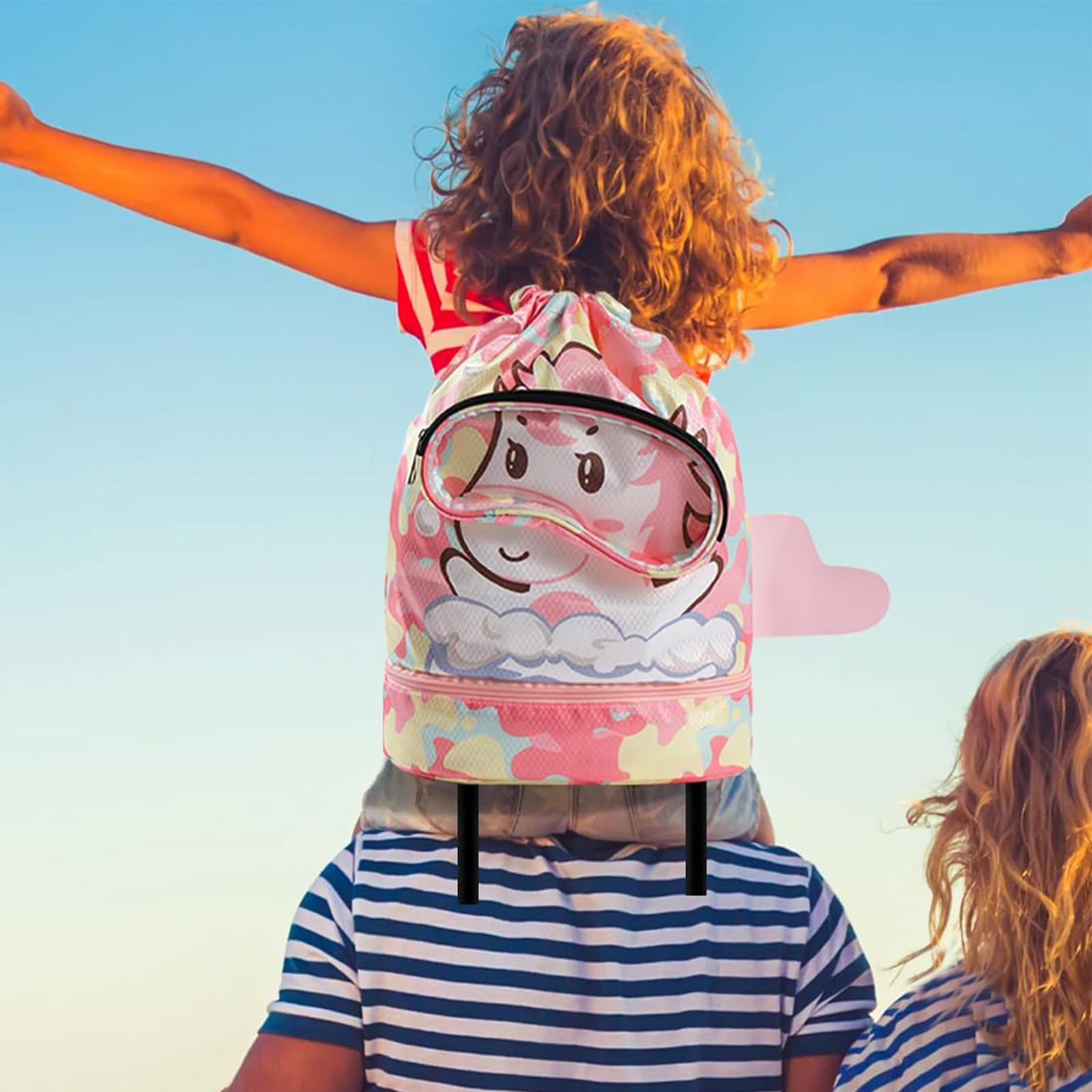 Sac Piscine Enfant avec Cordon, Séparation Sèche et Humide, Sac de Sport Réglable Rose