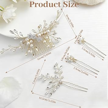 4 Pcs Wedding Hair Accessories for Women, Classy Bridal Hair Pins Flower Bridesmaid Hair Accessories Rhinestone Pearl Hair Pins for Brides Bridesmaids Guest Women Girls (Gold)