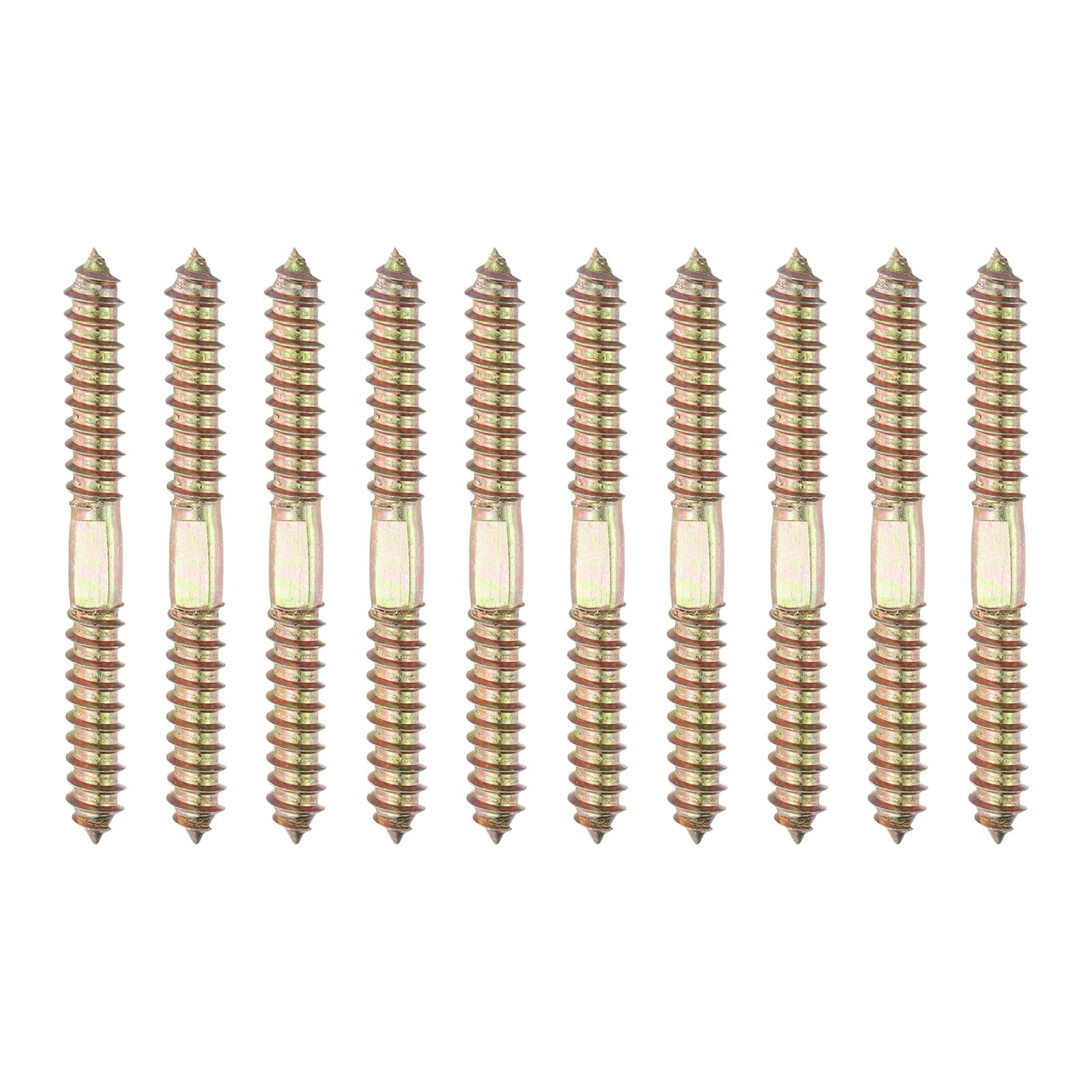 sourcing map 10 Pcs Double Ended Screws, M10 x 100 mm Carbon Steel Hanger Bolts, Self-Tapping Wood Dowel Screws for Wood Joint Furniture, Color Zinc