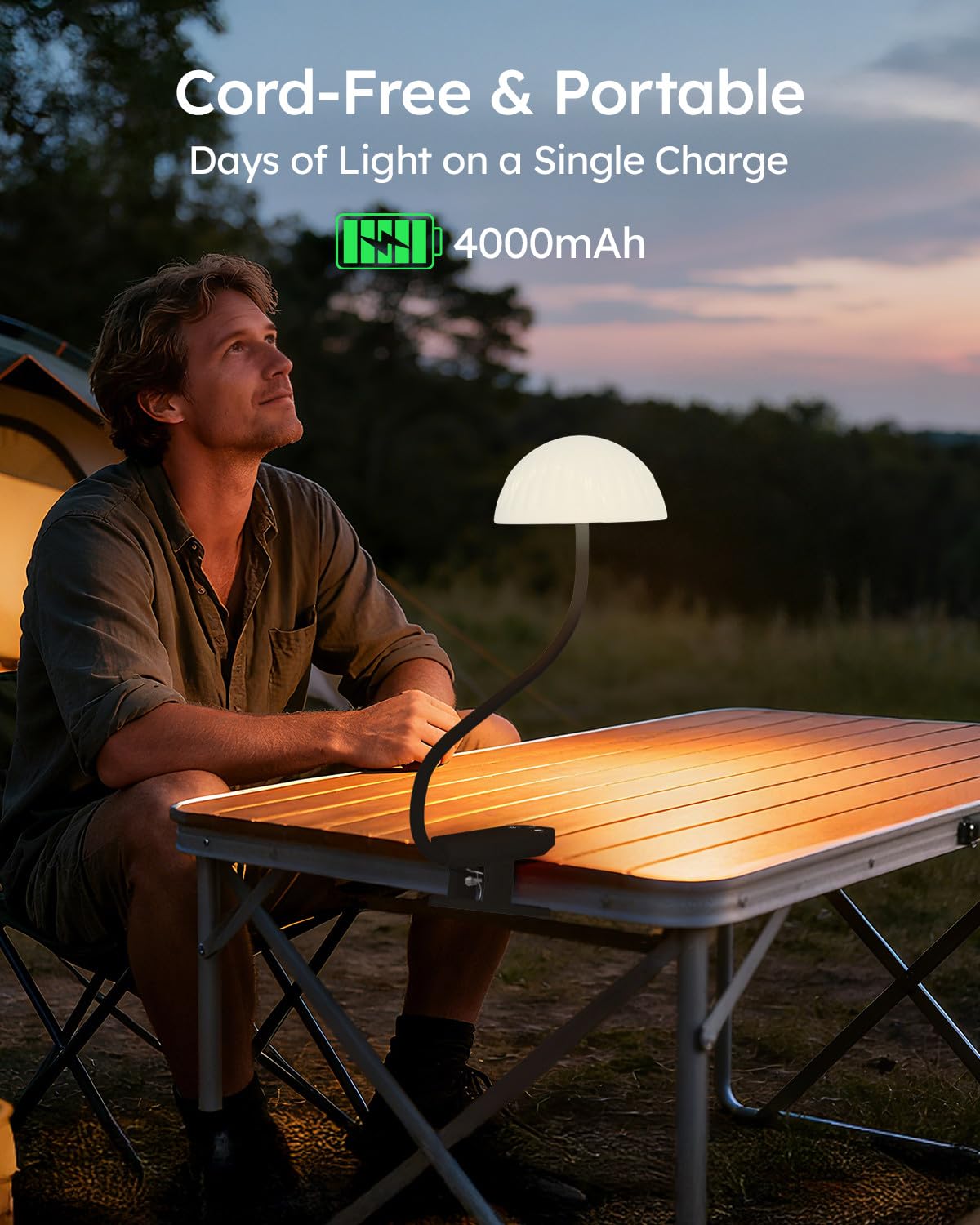 Lámpara inalámbrica con clip, lámpara de escritorio con control táctil con modo ambiente RGB y 3000 K a 6000 K, luz de lectura de libros regulable recargable con brazo flexible, abrazadera resistente