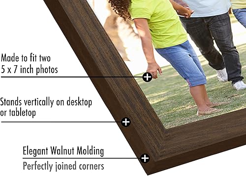 Miniatura 5 de Americanflat Marco de fotos con bisagras de 5 x 7 pulgadas en nogal con dos pantallas, madera compuesta con vidrio pulido para mesa