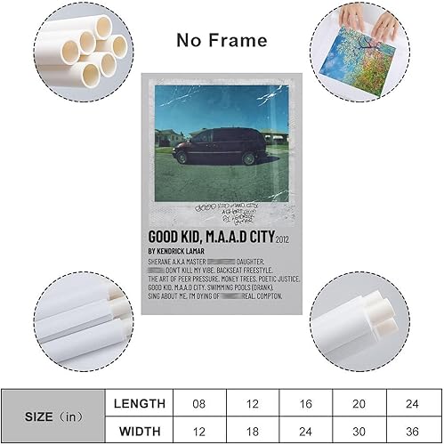 Miniatura 2 de ARSHUN Póster de álbum de música Kendrick Lamar Good Kid MAAD City HD, impresiones en lienzo para pared, decoración estética de habitación, 12 x 18