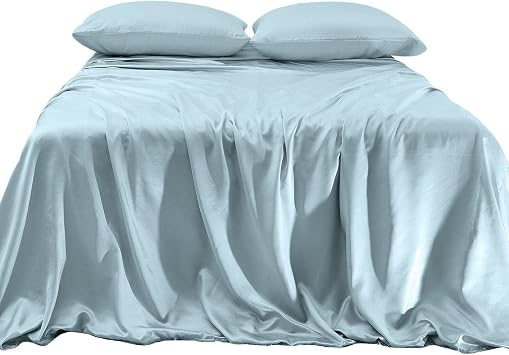 Elegant Comfort Luxurious 4-Piece Silky Satin Sheet Set, Skin and Hair Friendly, Wrinkle, Fade, Stain Resistant with Deep Pockets Fitted Sheet, Cooling Soft Satin Sheet Set, Twin, Baby Blue