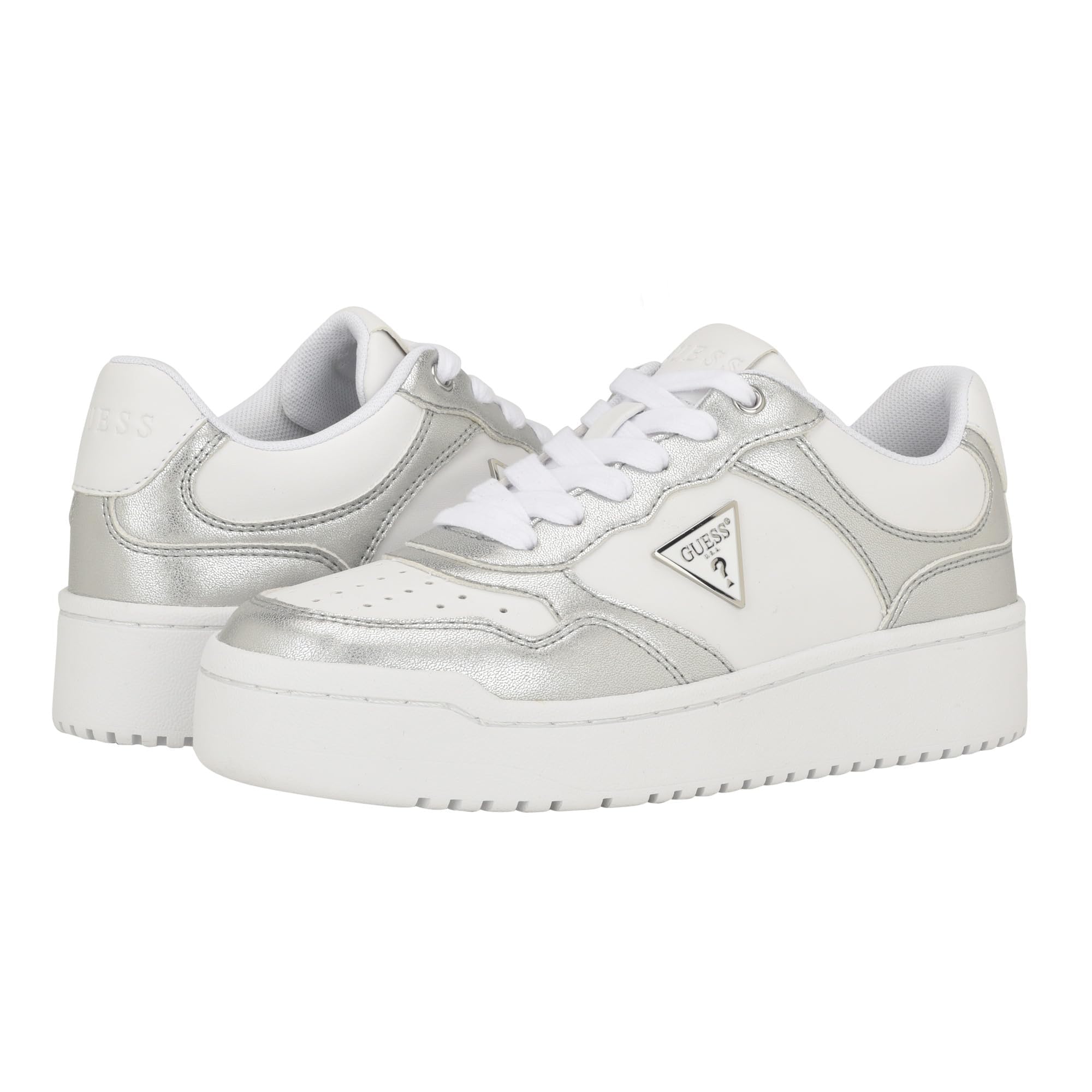 GUESS Women's Miram Sneaker, White/Silver Multi 142, 6 UK