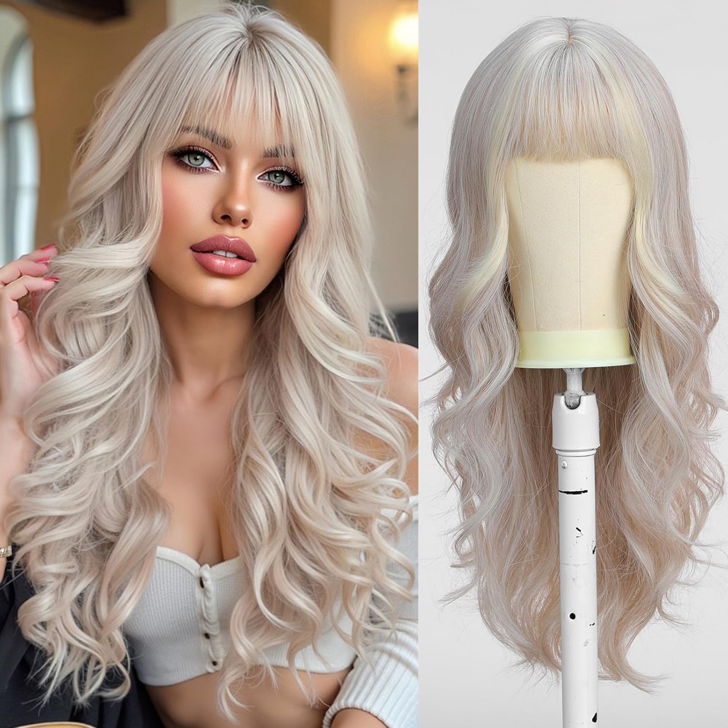 Esmee Long Straight Natural Synthetic Hair Layered Wigs for Women with Dark Roots for Daily Party Use-24 Inches: Platinum Blonde